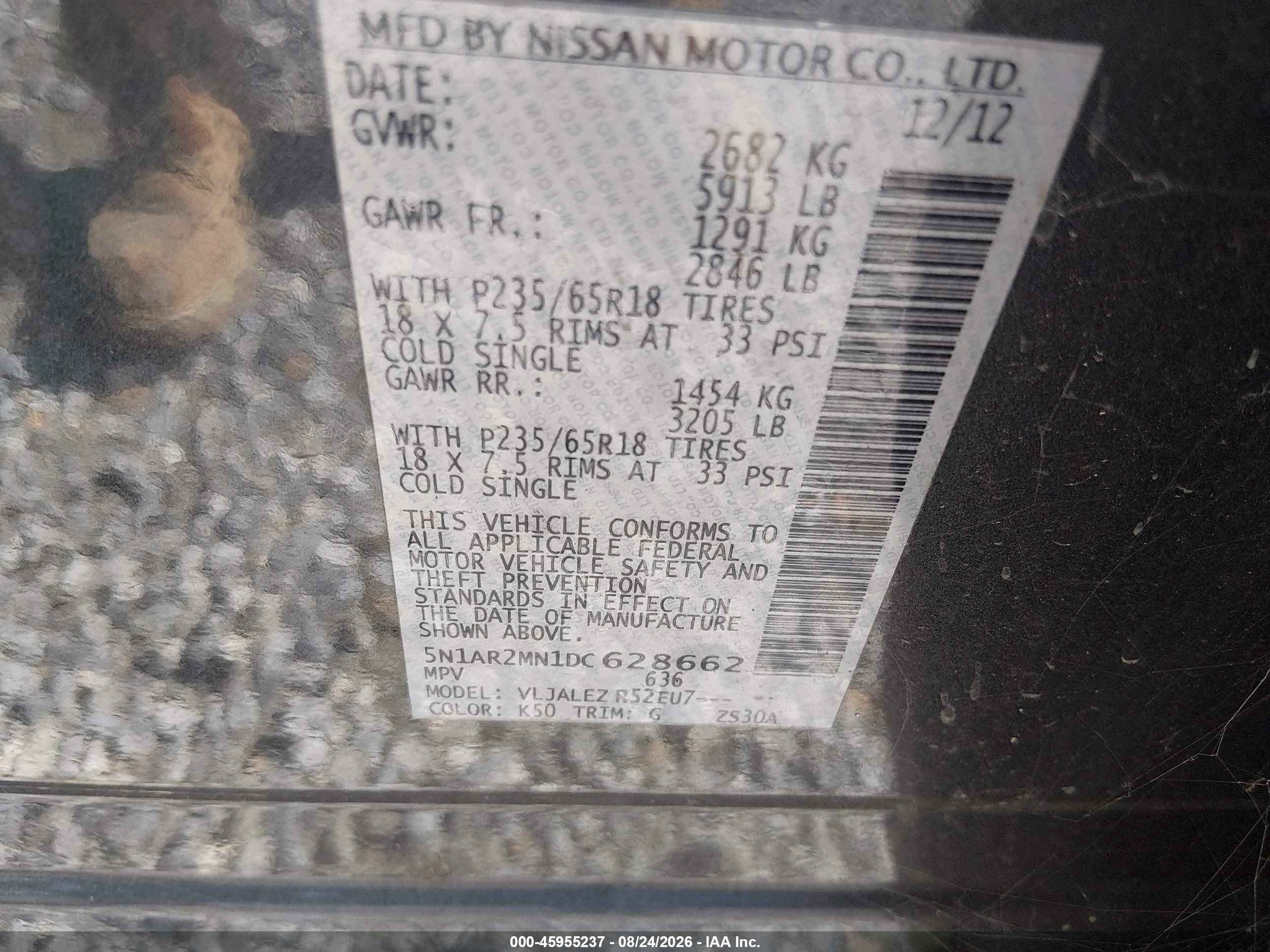 2013 Nissan Pathfinder Sv Gray vin: 5N1AR2MN1DC628662