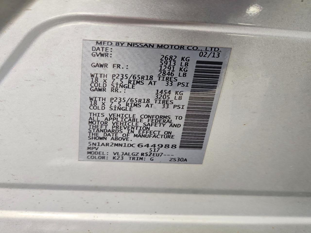 2013 Nissan Pathfinder S Silver vin: 5N1AR2MN1DC644988