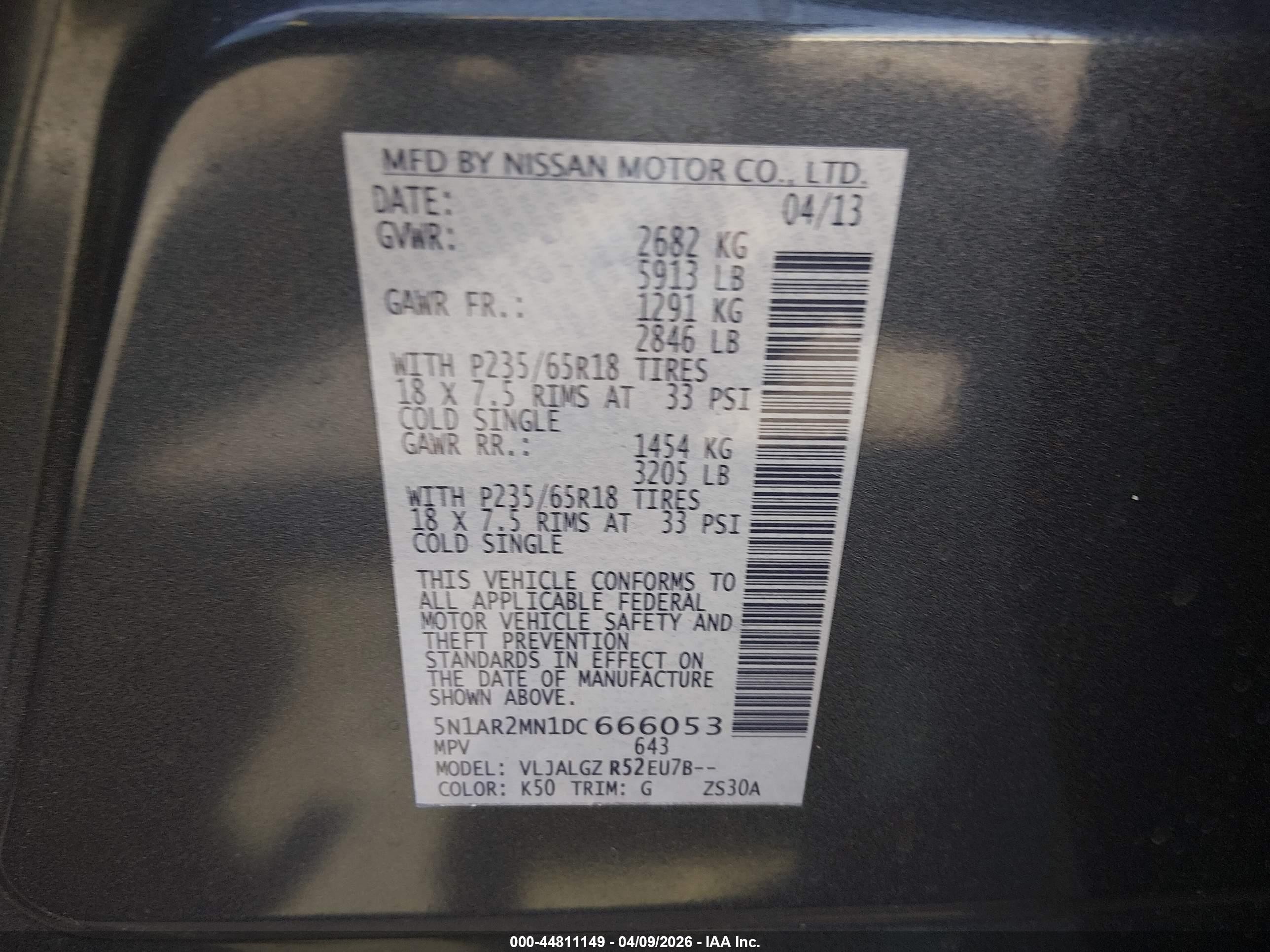 2013 Nissan Pathfinder Sl Gray vin: 5N1AR2MN1DC666053
