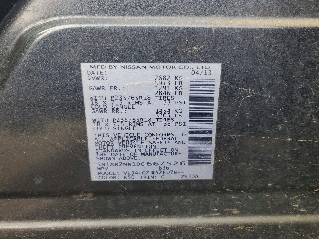 2013 Nissan Pathfinder S Gray vin: 5N1AR2MN1DC667526