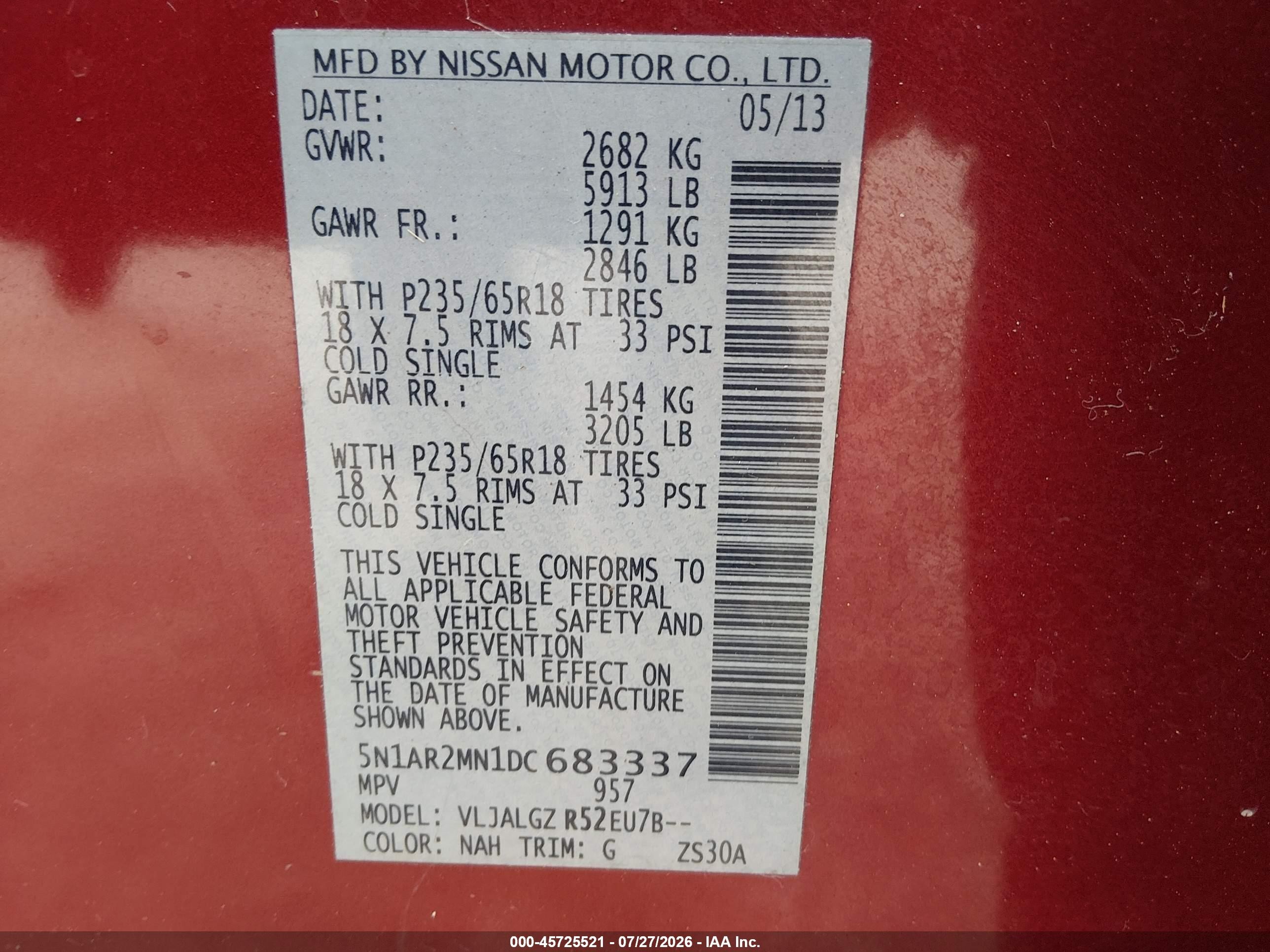2013 Nissan Pathfinder Sl Red vin: 5N1AR2MN1DC683337