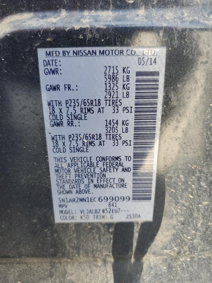 2014 Nissan Pathfinder S Blue vin: 5N1AR2MN1EC699099