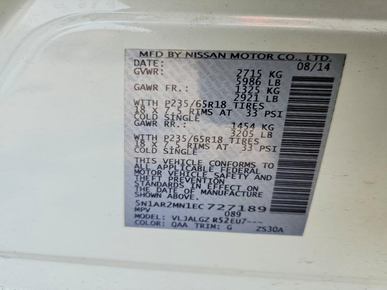 2014 Nissan Pathfinder Sl White vin: 5N1AR2MN1EC727189