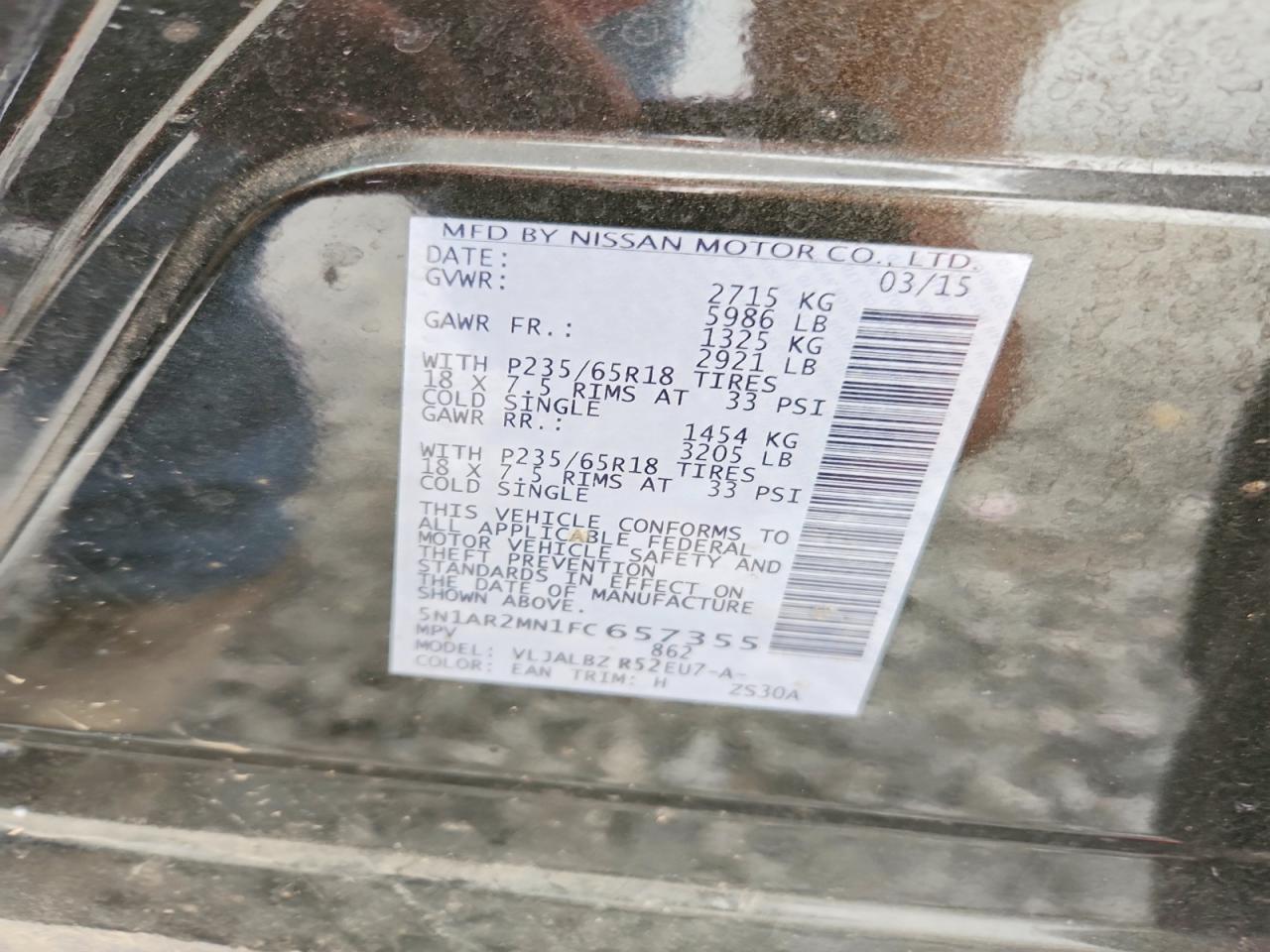 2015 Nissan Pathfinder S Зеленый vin: 5N1AR2MN1FC657355