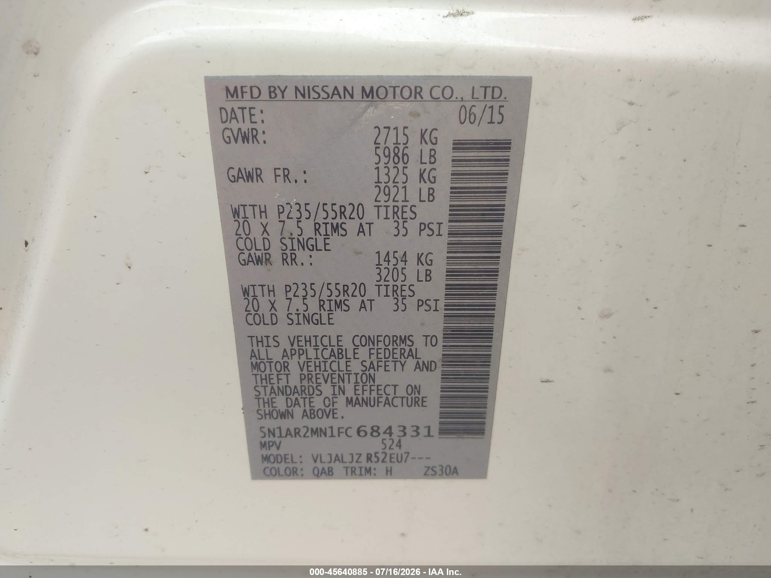 2015 Nissan Pathfinder Platinum White vin: 5N1AR2MN1FC684331