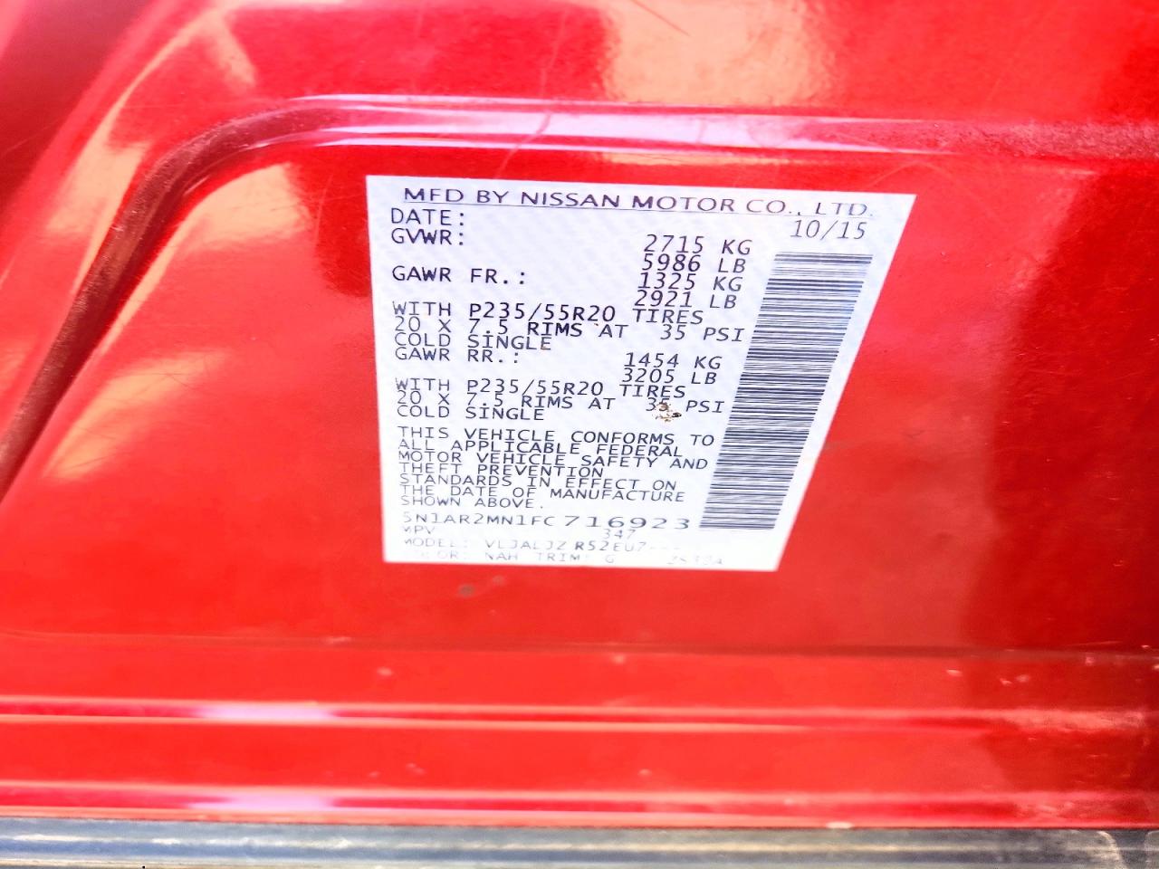 2015 Nissan Pathfinder S Red vin: 5N1AR2MN1FC716923