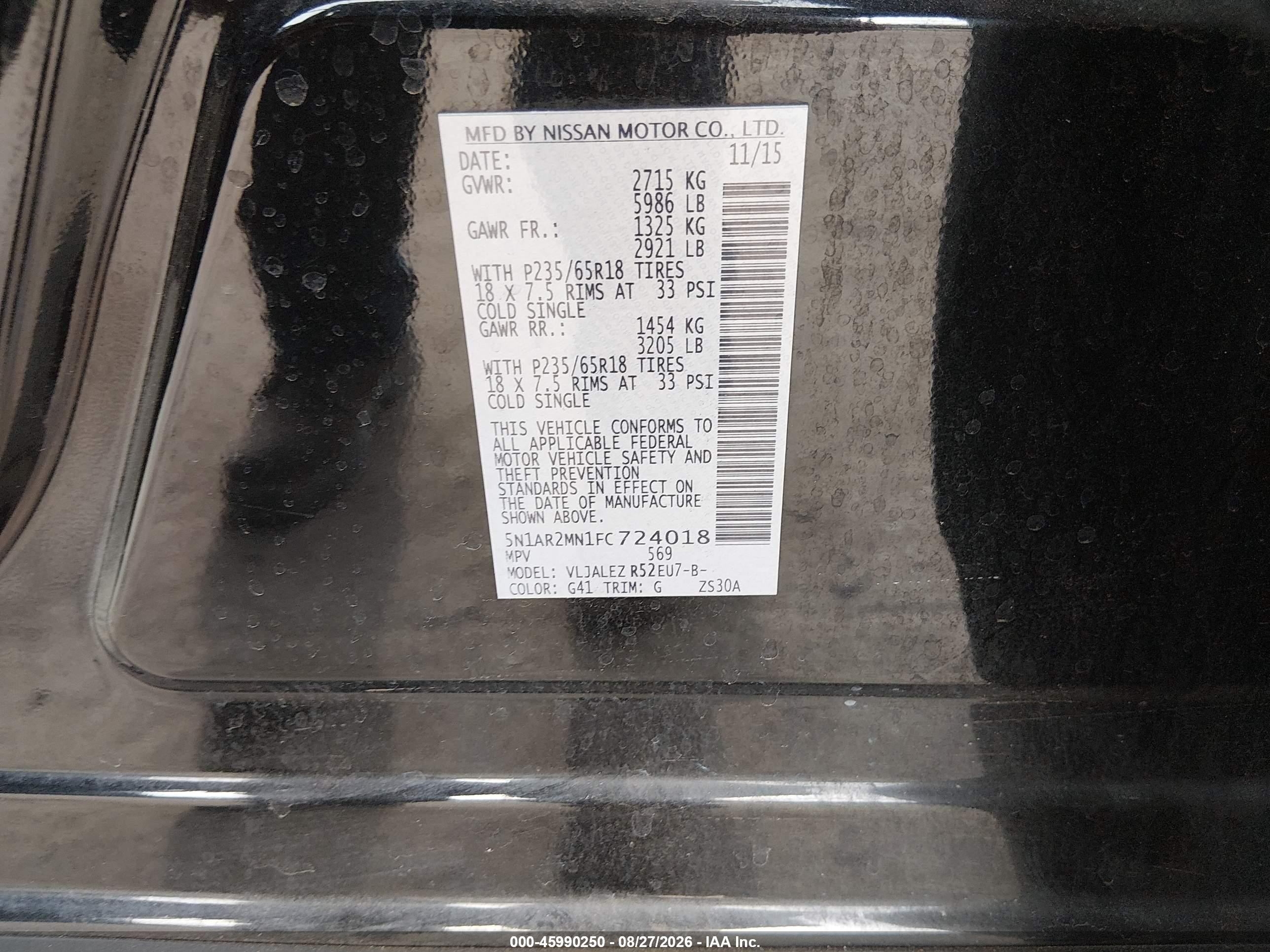 2015 Nissan Pathfinder Sv Black vin: 5N1AR2MN1FC724018