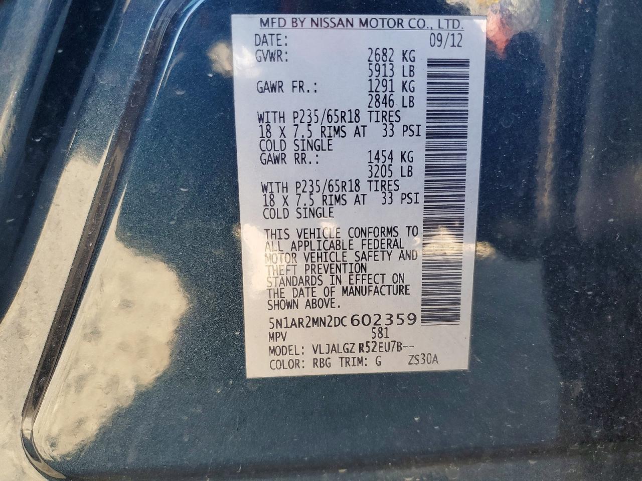 2013 Nissan Pathfinder S Blue vin: 5N1AR2MN2DC602359