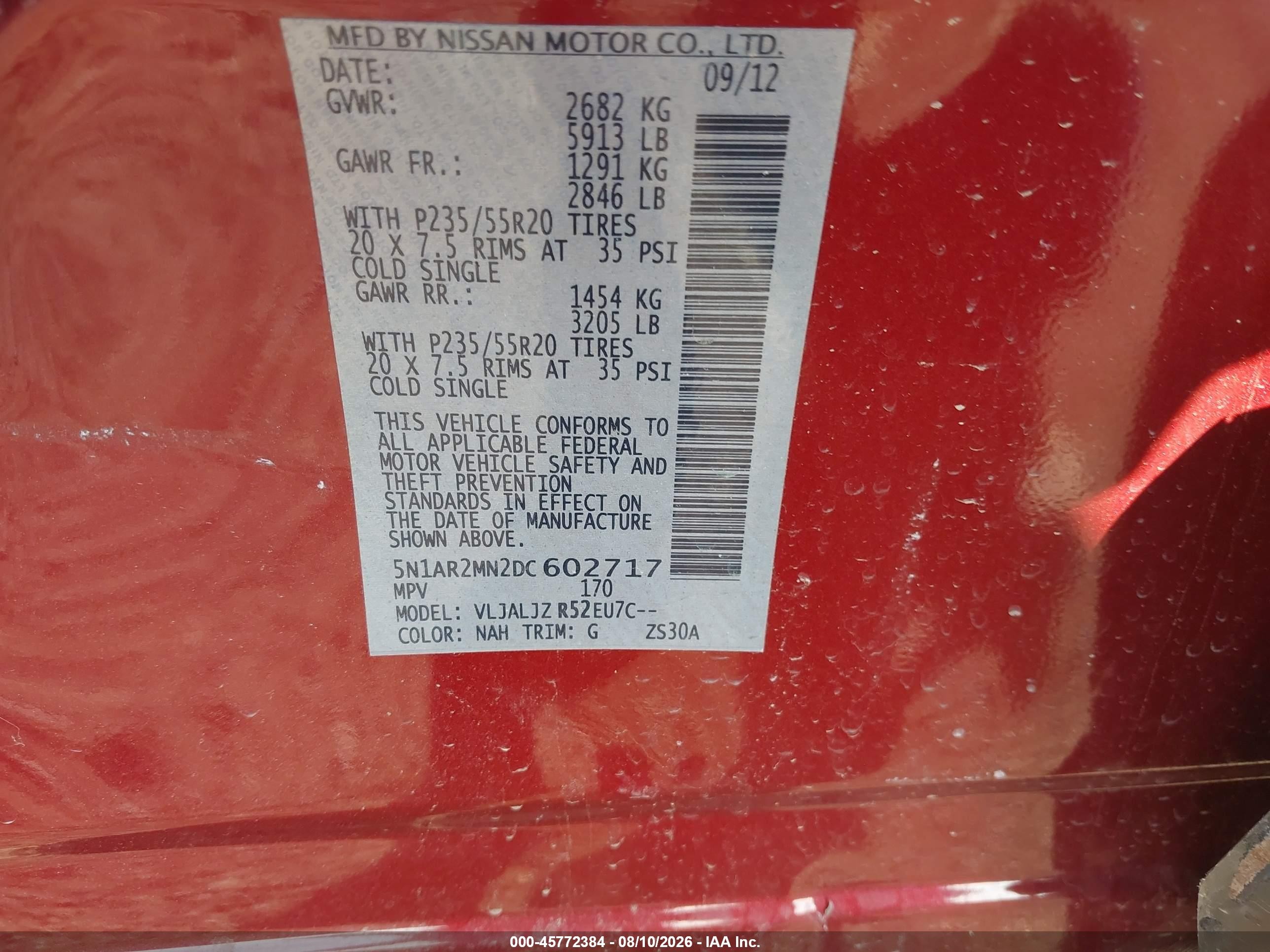 2013 Nissan Pathfinder Platinum Red vin: 5N1AR2MN2DC602717