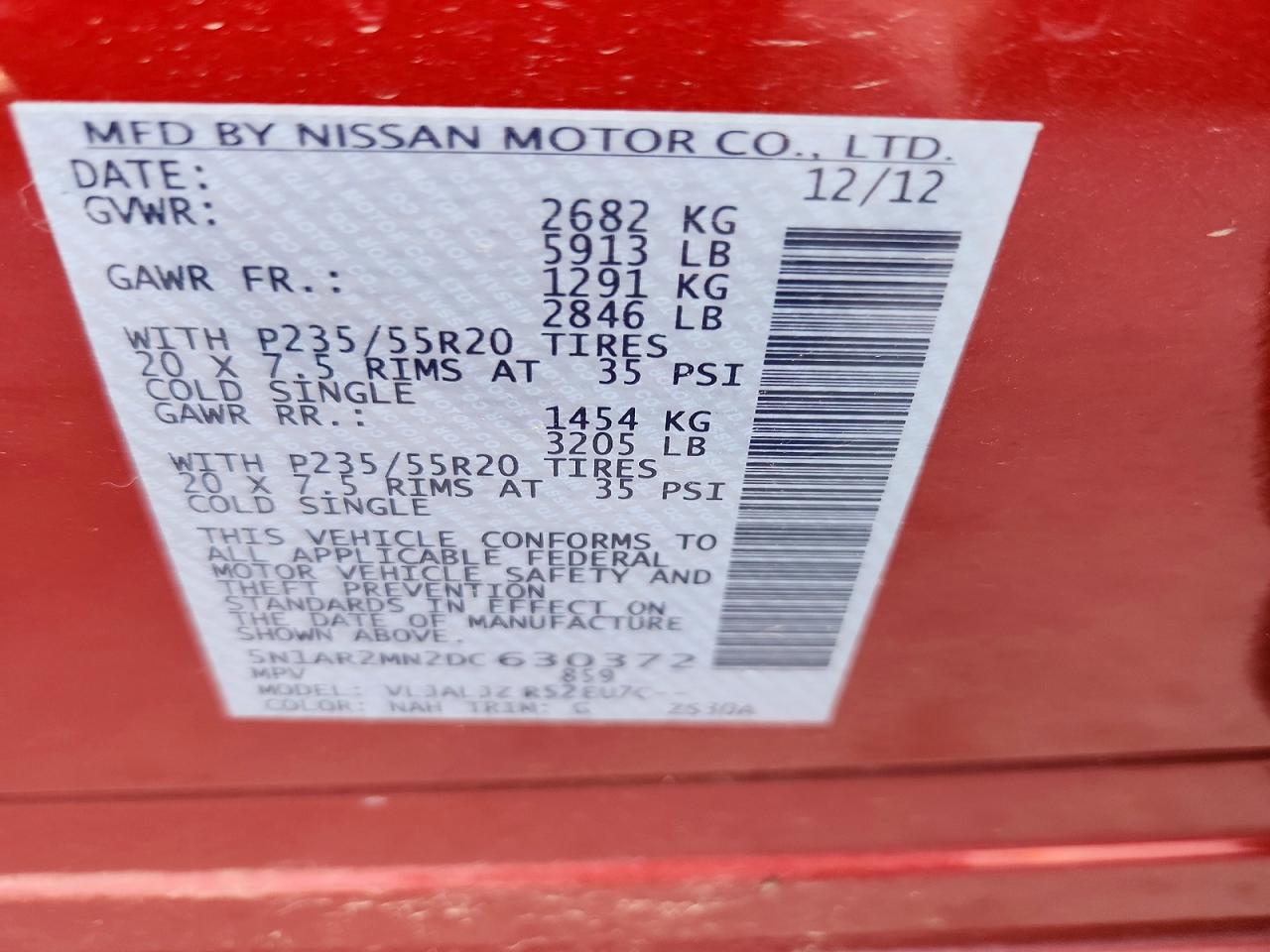 2013 Nissan Pathfinder S Red vin: 5N1AR2MN2DC630372
