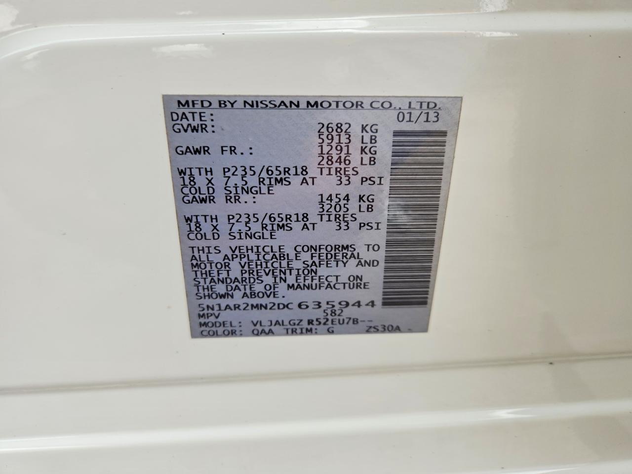 2013 Nissan Pathfinder S White vin: 5N1AR2MN2DC635944
