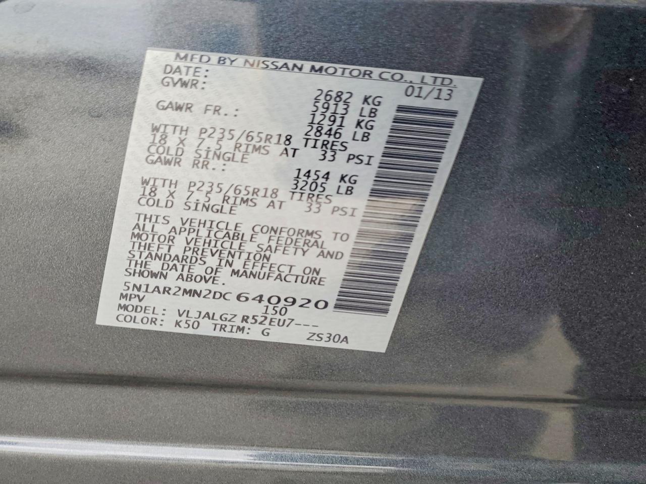 2013 Nissan Pathfinder S Gray vin: 5N1AR2MN2DC640920