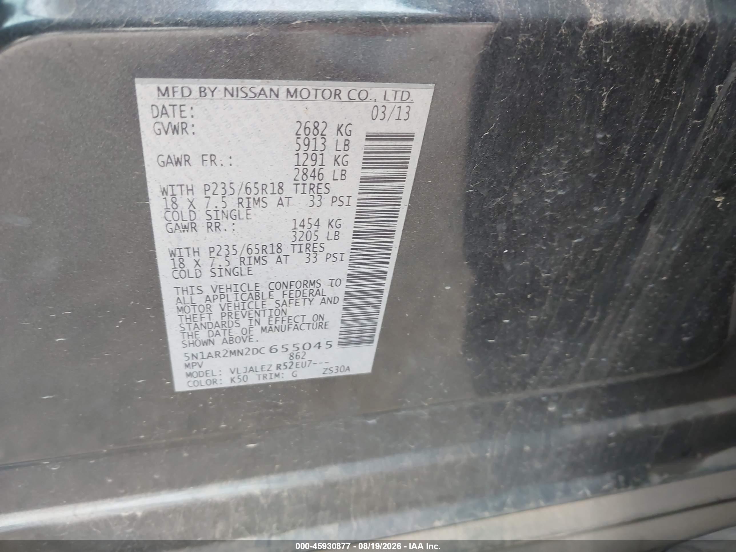 2013 Nissan Pathfinder Sv Black vin: 5N1AR2MN2DC655045