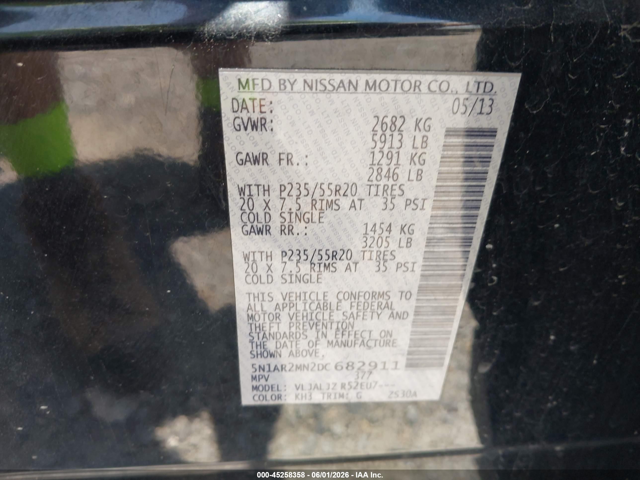 2013 Nissan Pathfinder Platinum Black vin: 5N1AR2MN2DC682911