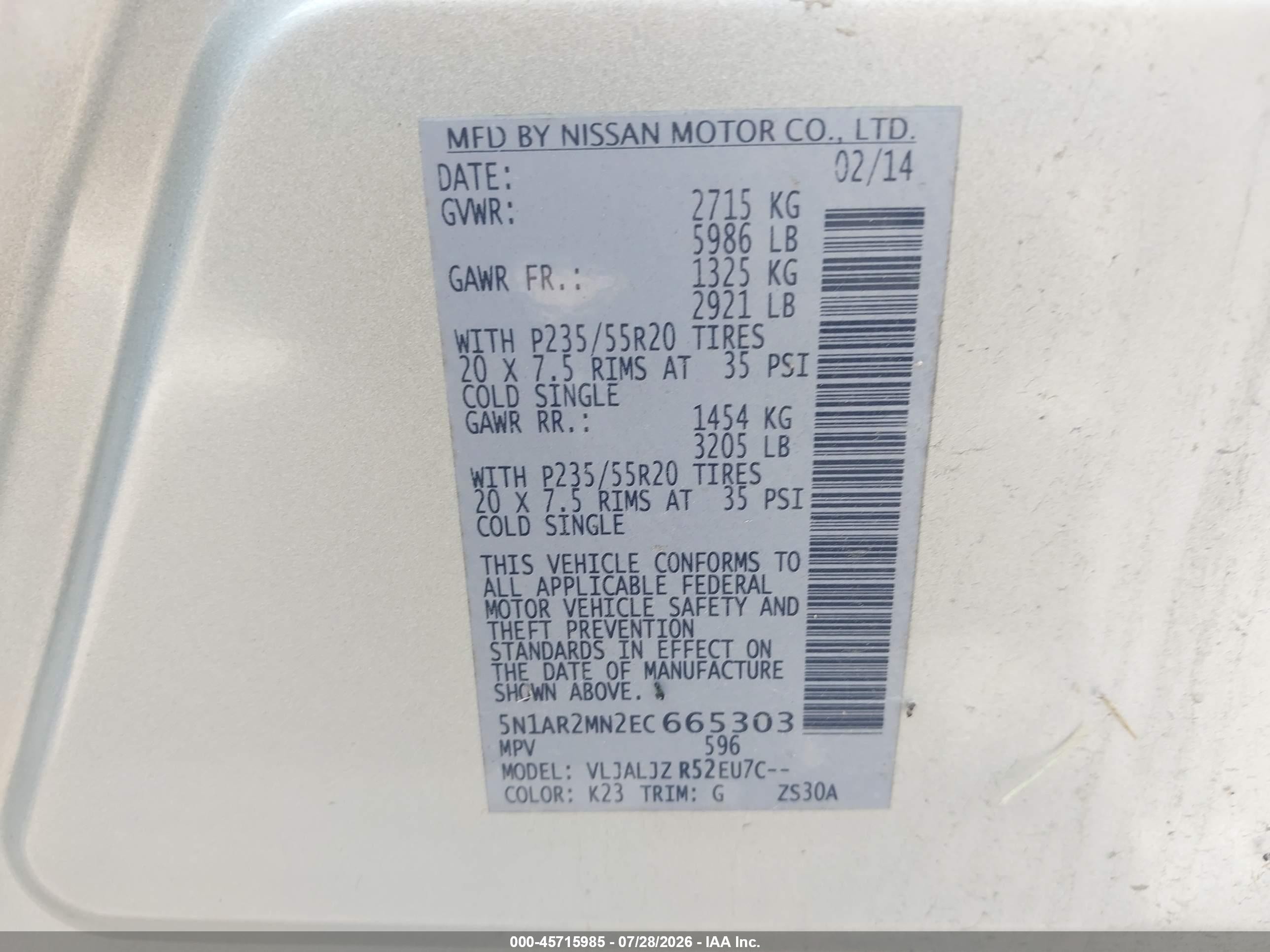 2014 Nissan Pathfinder Platinum Серебряный vin: 5N1AR2MN2EC665303