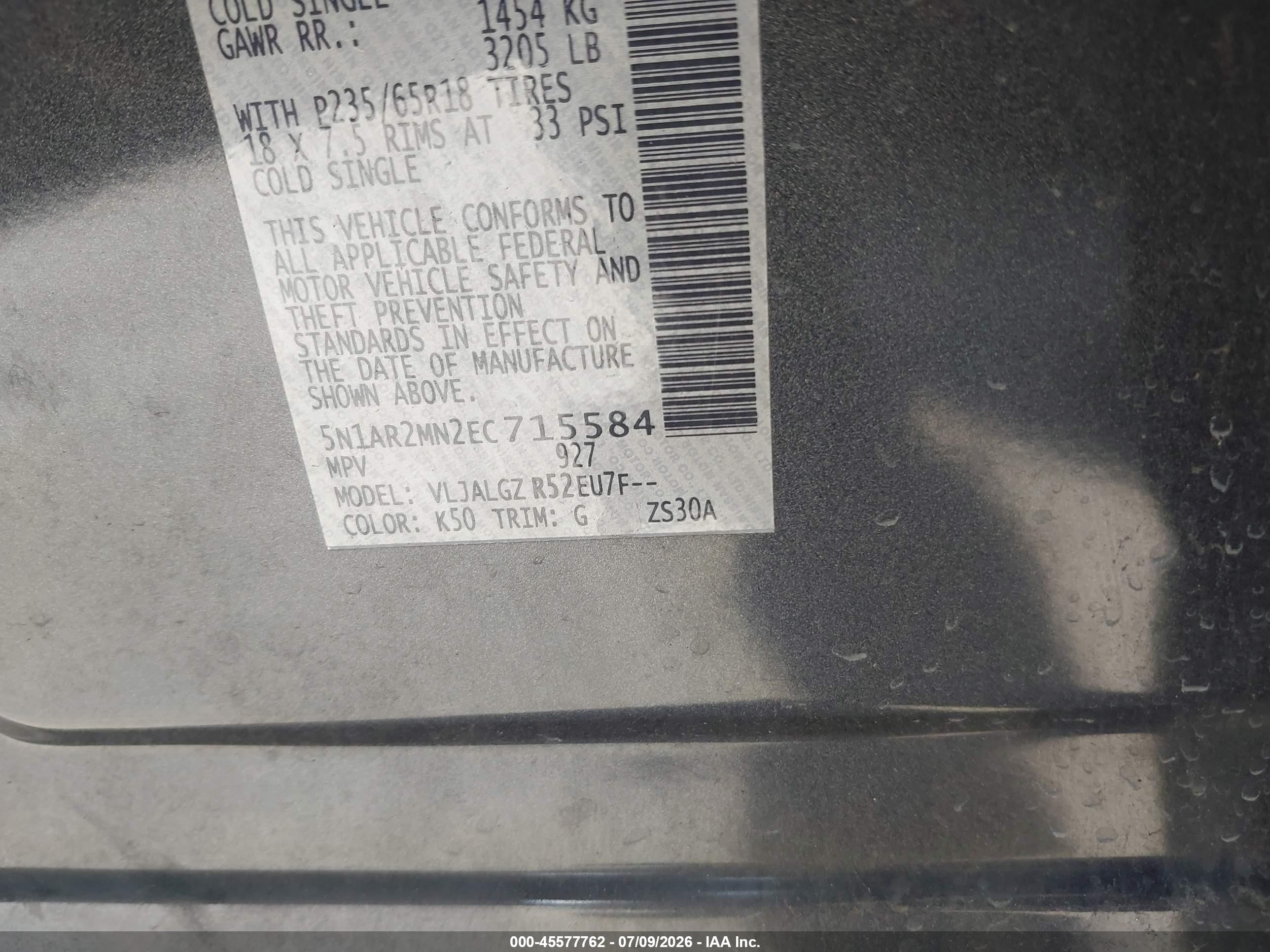 2014 Nissan Pathfinder Sl Gray vin: 5N1AR2MN2EC715584