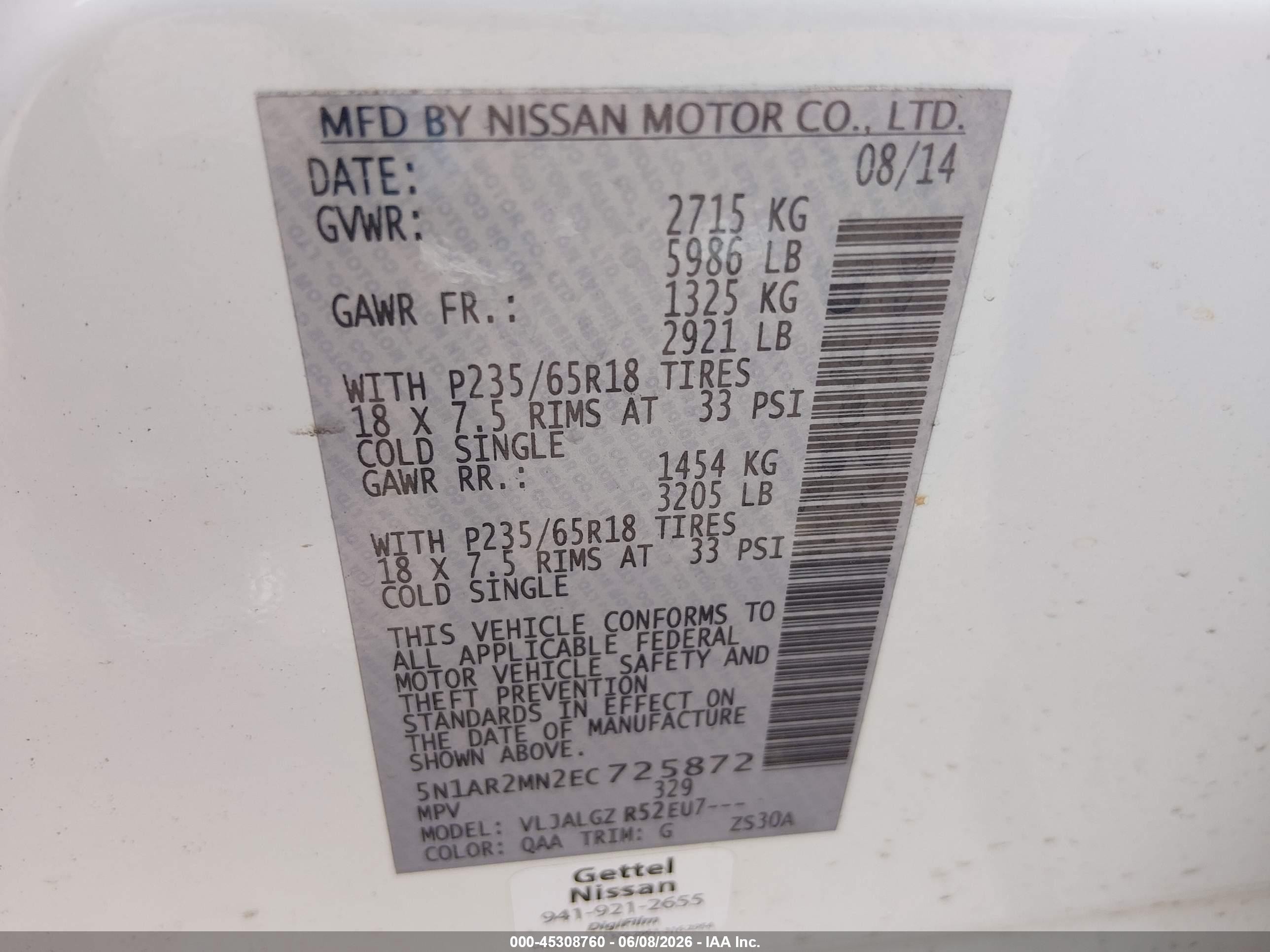 2014 Nissan Pathfinder Sl White vin: 5N1AR2MN2EC725872
