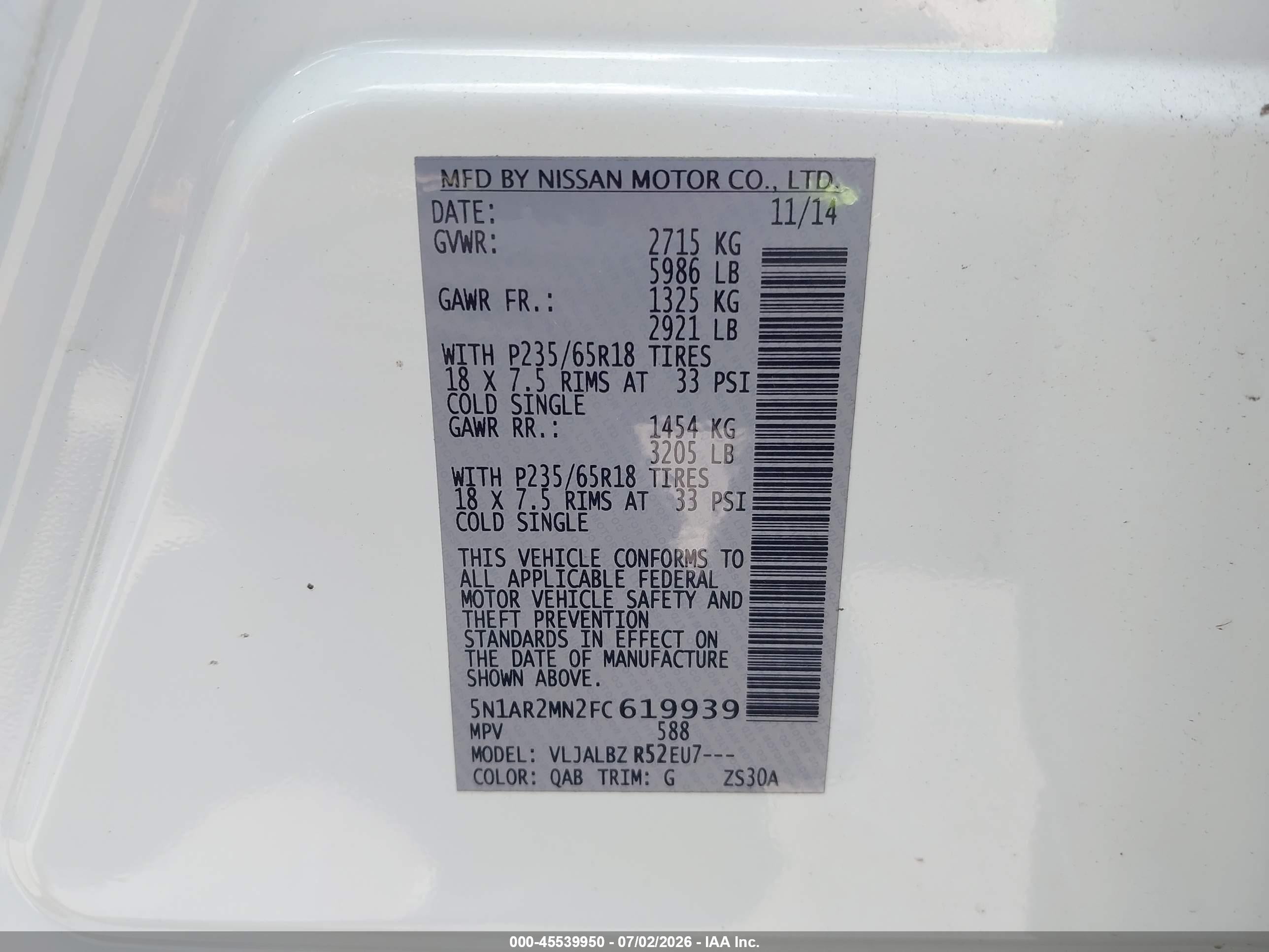 2015 Nissan Pathfinder S White vin: 5N1AR2MN2FC619939