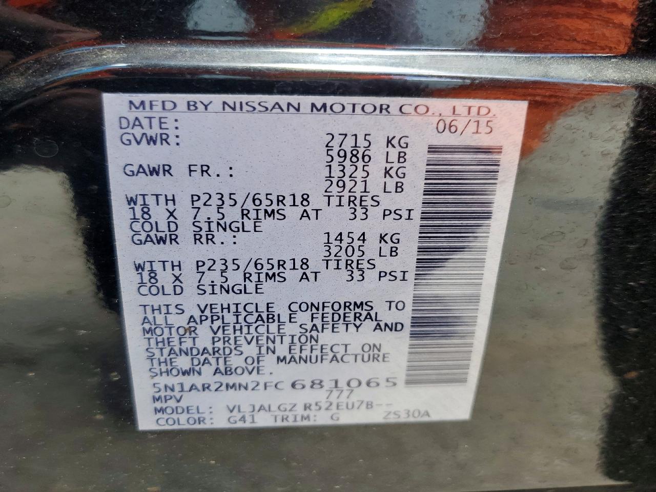 2015 Nissan Pathfinder Sl Black vin: 5N1AR2MN2FC681065