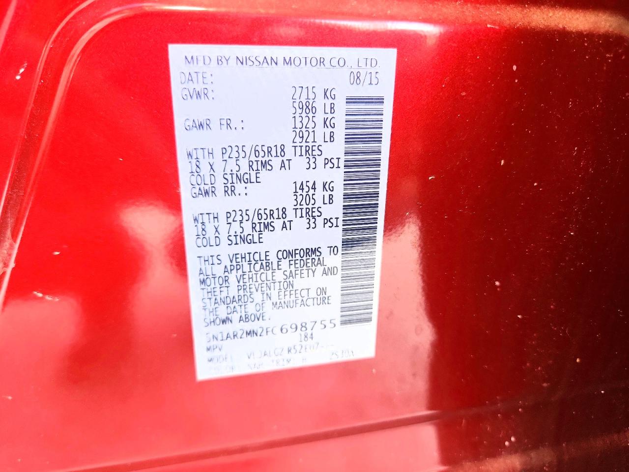 2015 Nissan Pathfinder Sl Красный vin: 5N1AR2MN2FC698755