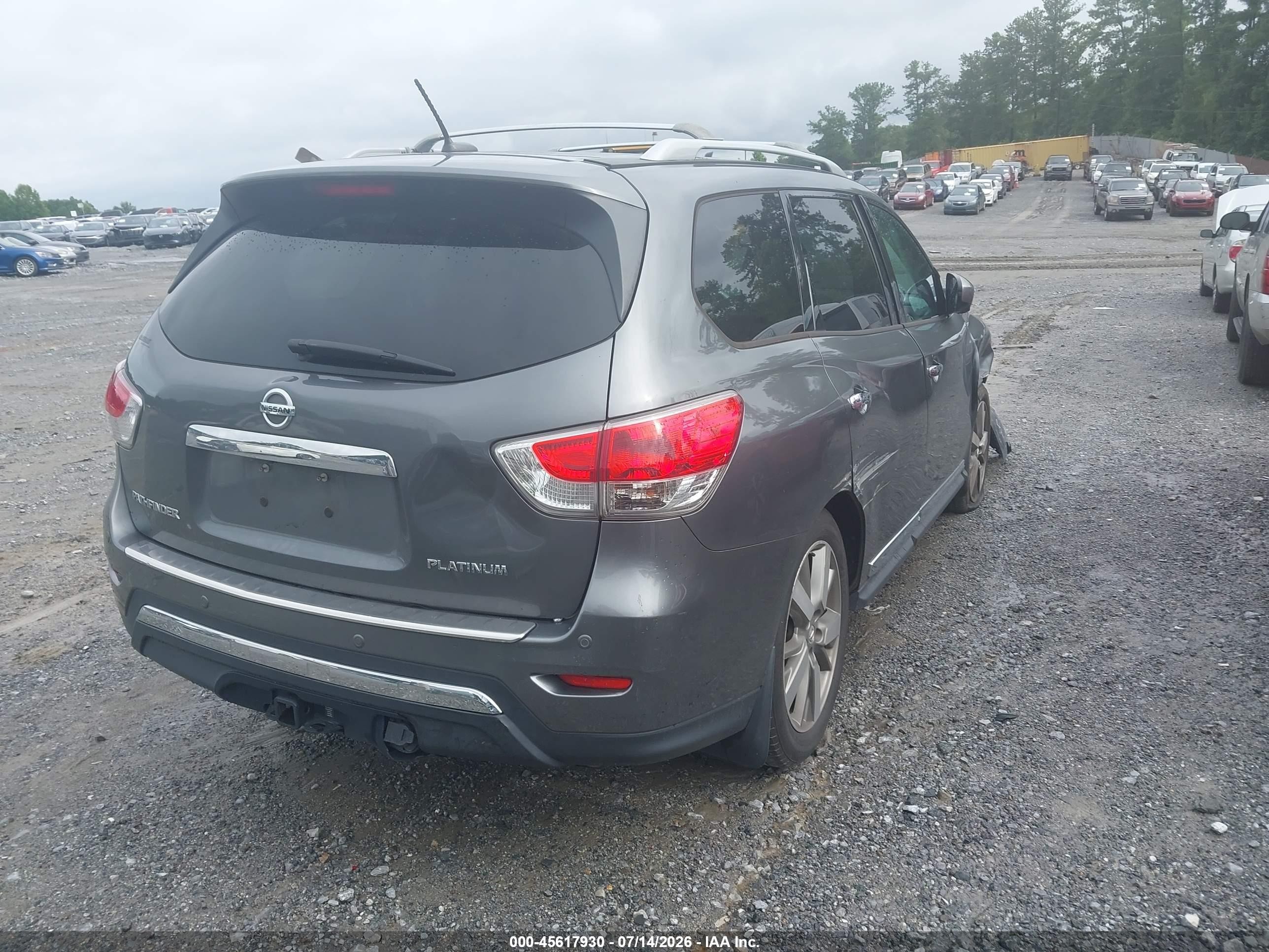 2015 Nissan Pathfinder Platinum Gray vin: 5N1AR2MN2FC711374