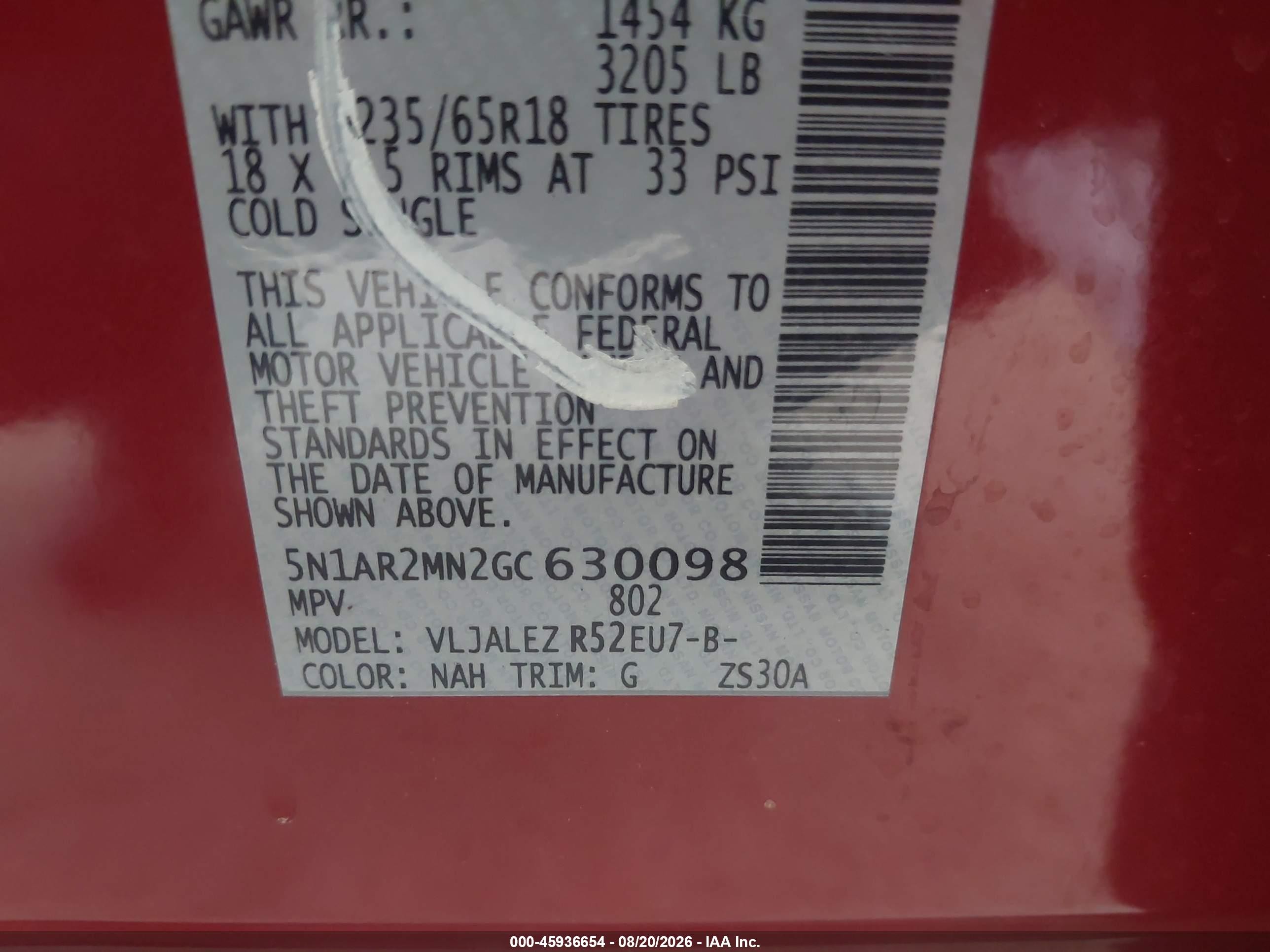 2016 Nissan Pathfinder Platinum/s/sl/sv Red vin: 5N1AR2MN2GC630098