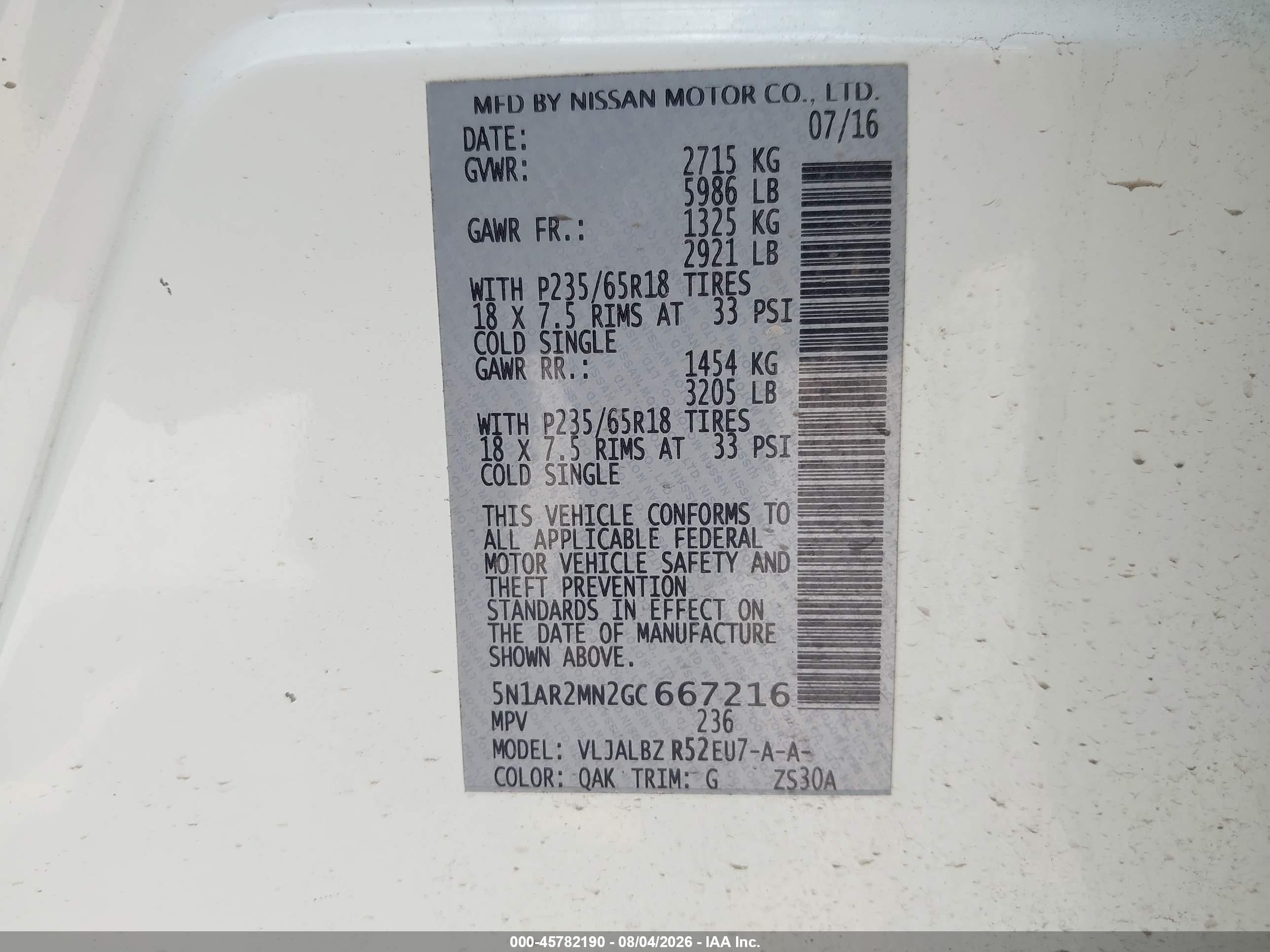 2016 Nissan Pathfinder S White vin: 5N1AR2MN2GC667216