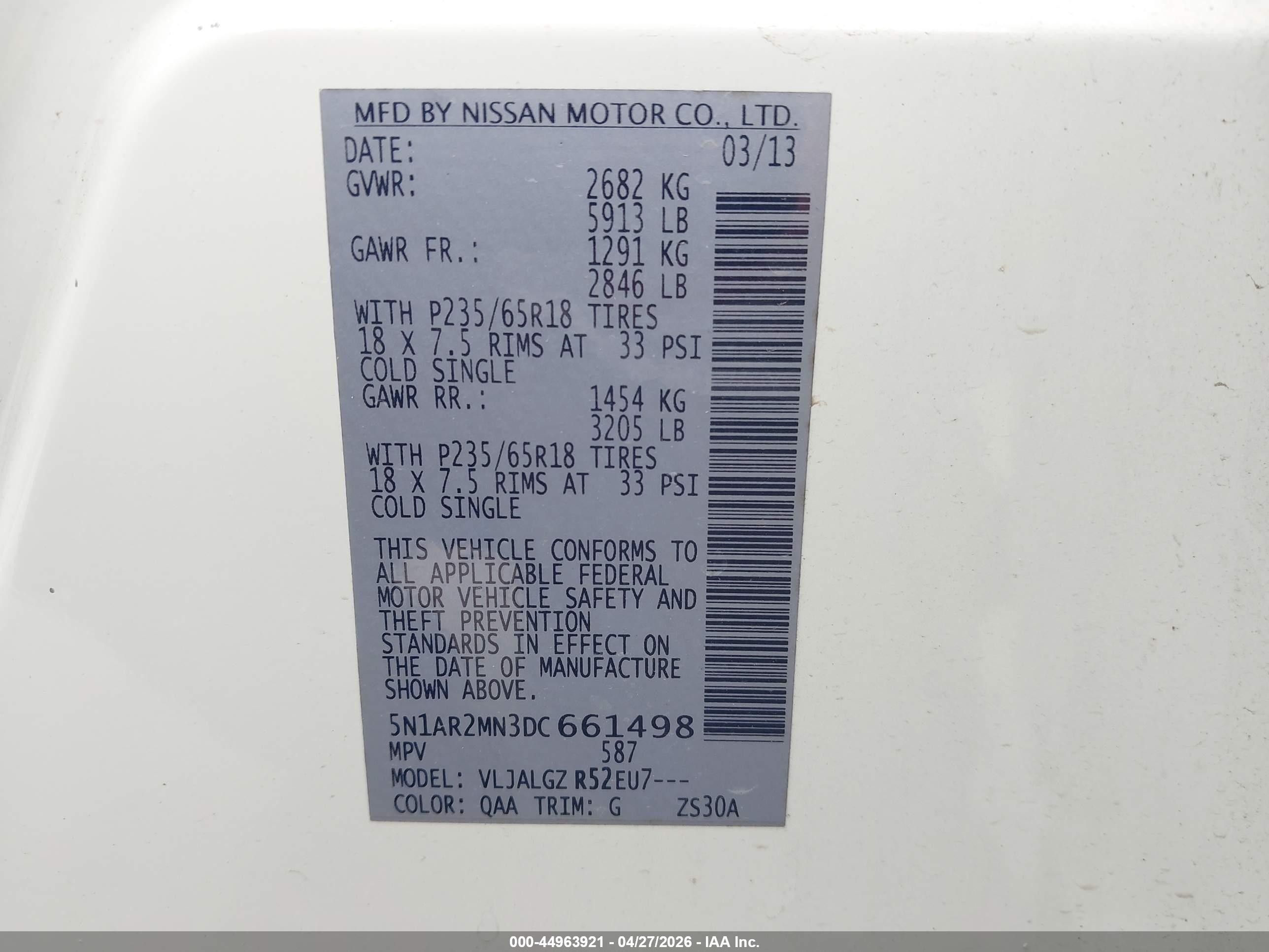 2013 Nissan Pathfinder Sl White vin: 5N1AR2MN3DC661498
