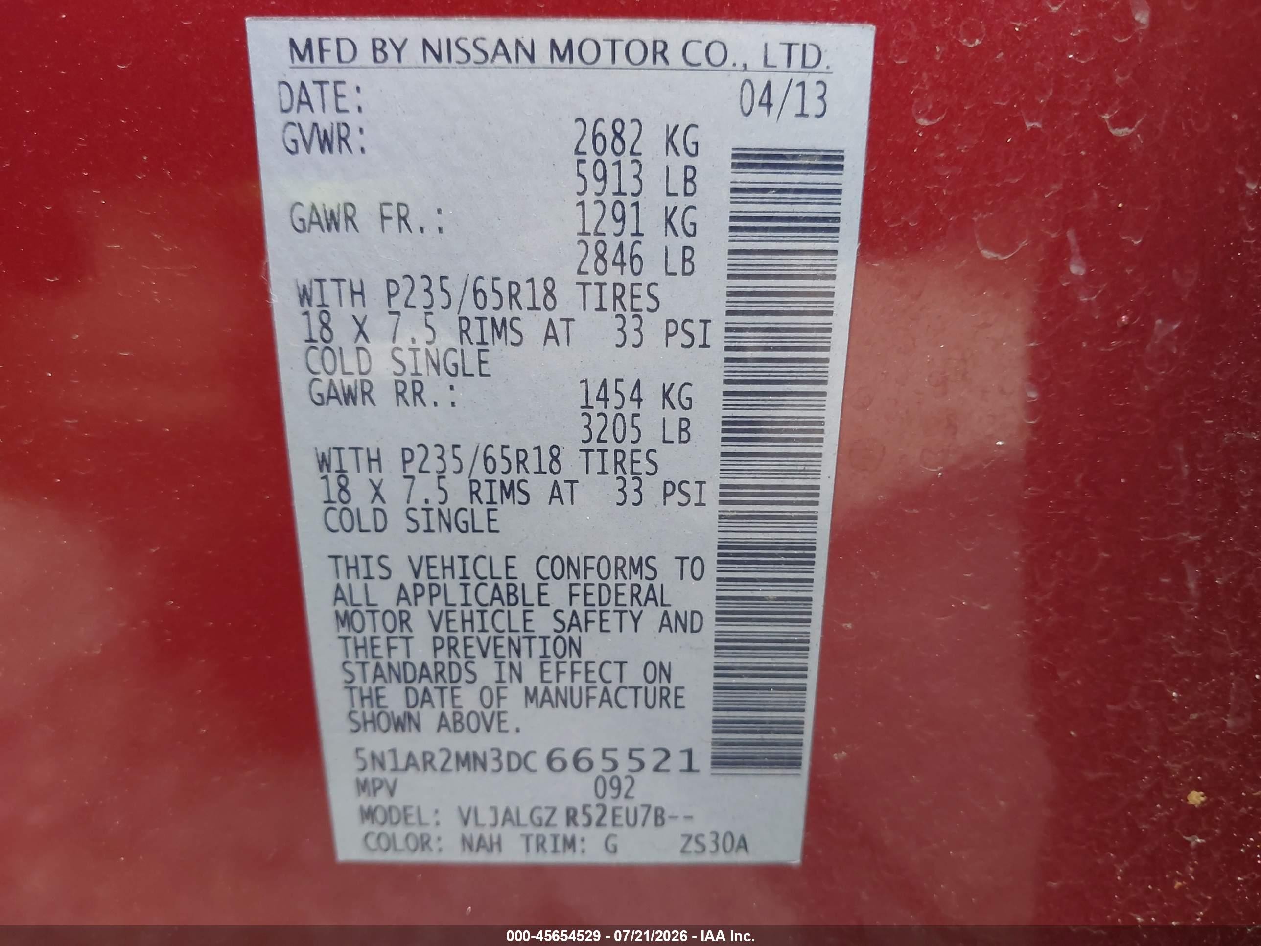 2013 Nissan Pathfinder Sl Red vin: 5N1AR2MN3DC665521