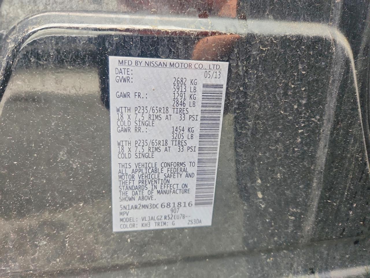 2013 Nissan Pathfinder S Black vin: 5N1AR2MN3DC681816