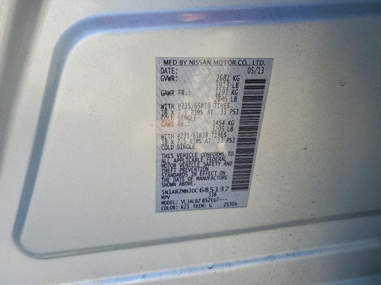 2013 Nissan Pathfinder S Silver vin: 5N1AR2MN3DC685137