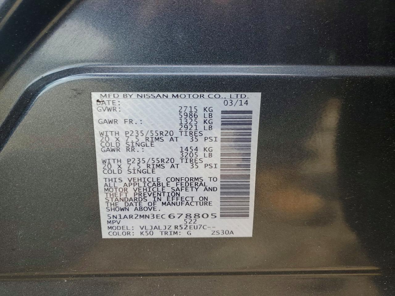 2014 Nissan Pathfinder S Blue vin: 5N1AR2MN3EC678805