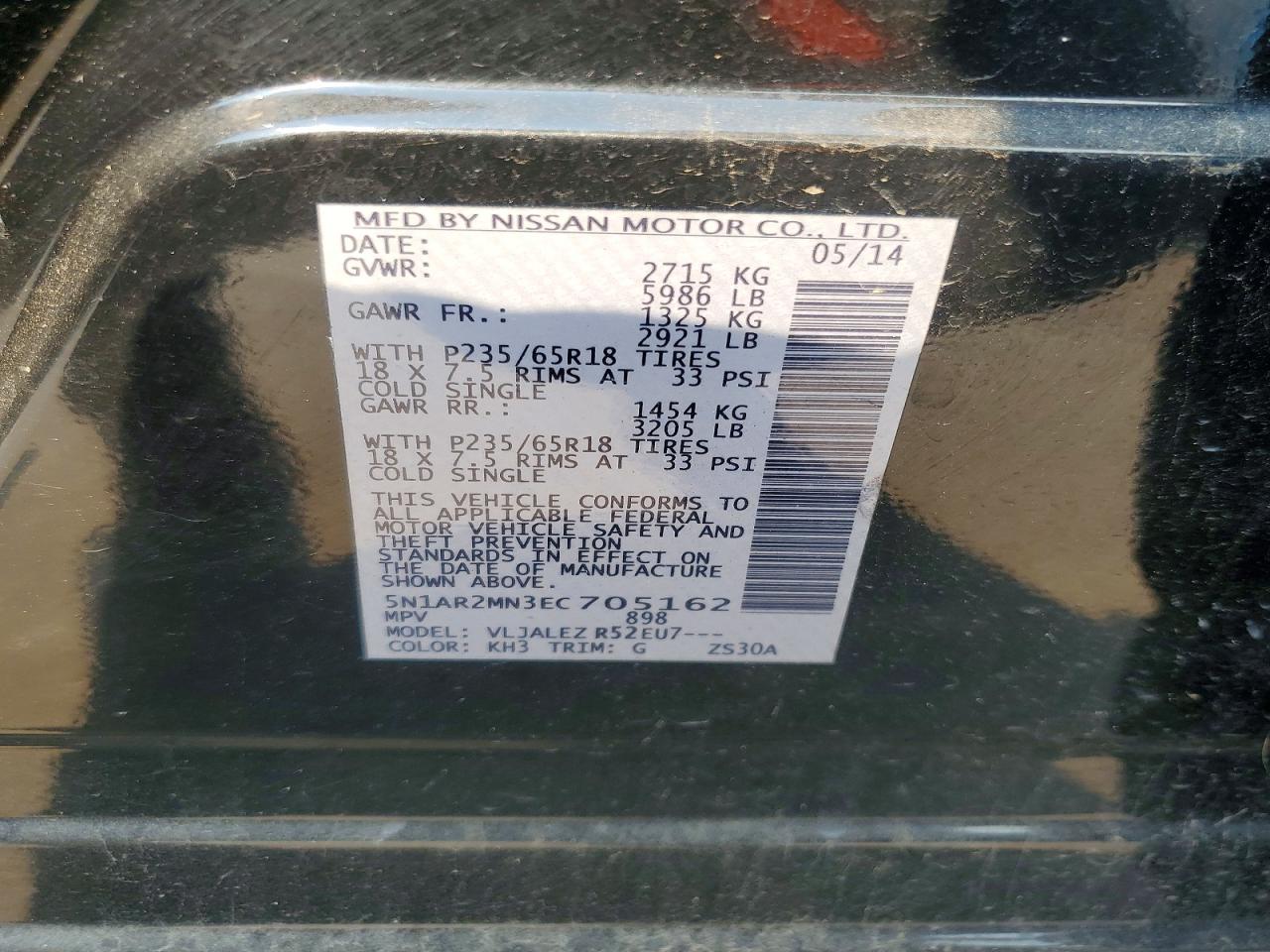 2014 Nissan Pathfinder Sv Black vin: 5N1AR2MN3EC705162