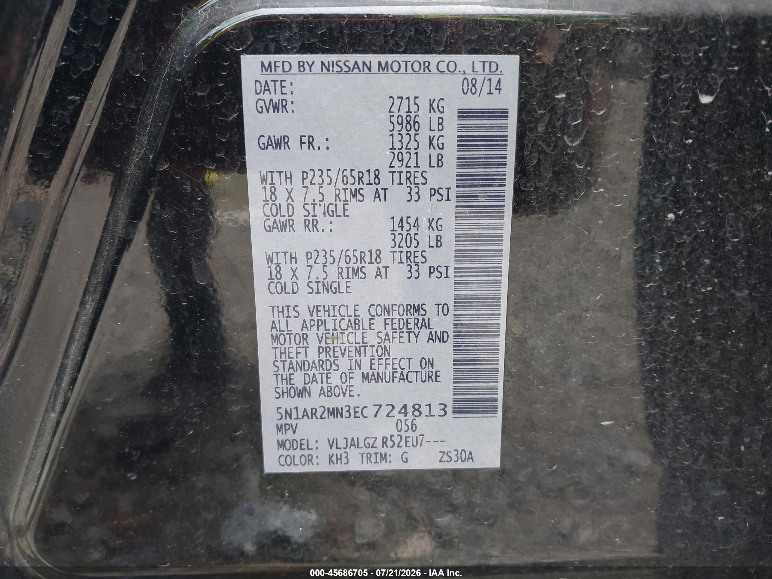 2014 Nissan Pathfinder Sl Black vin: 5N1AR2MN3EC724813