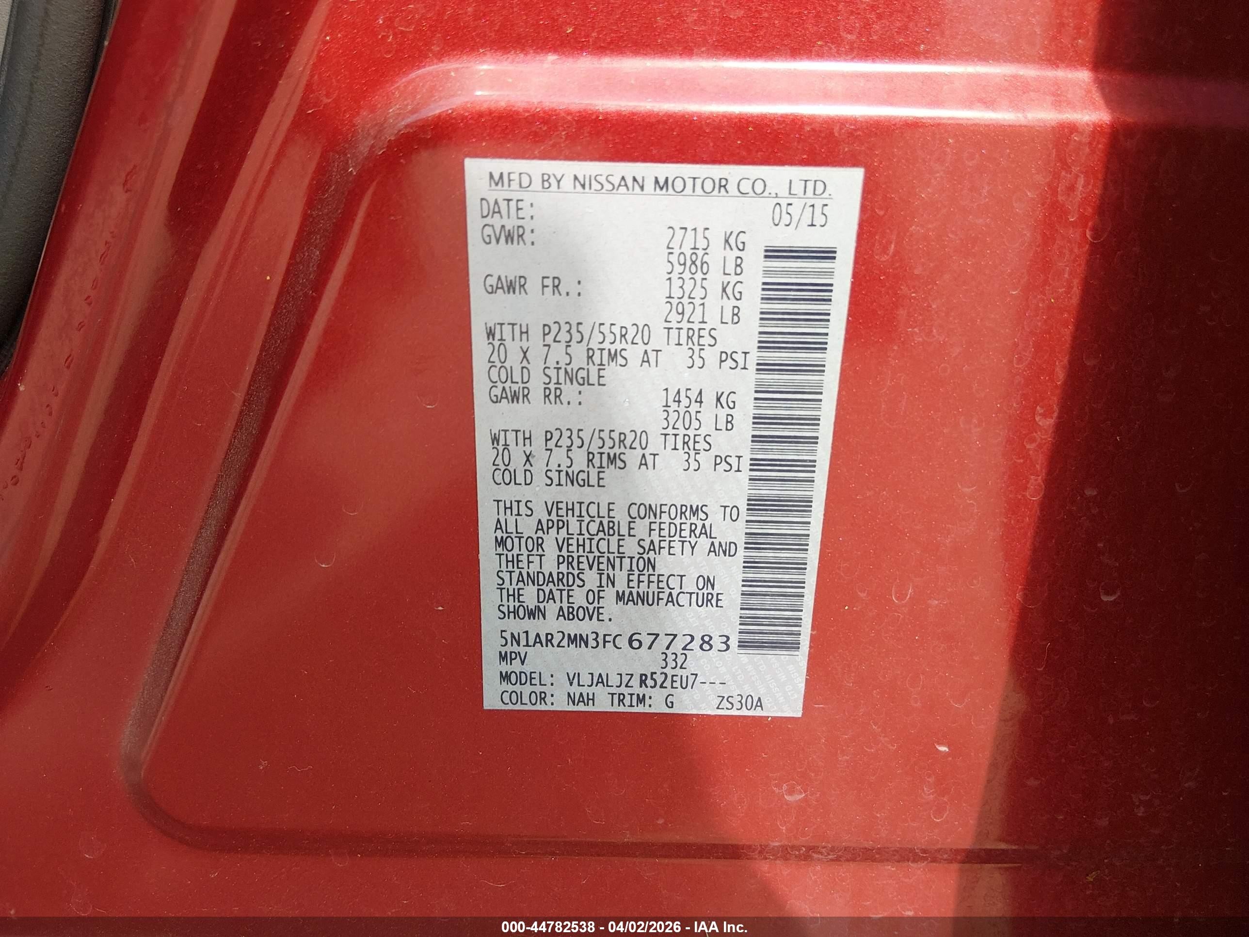 2015 Nissan Pathfinder Platinum Burgundy vin: 5N1AR2MN3FC677283