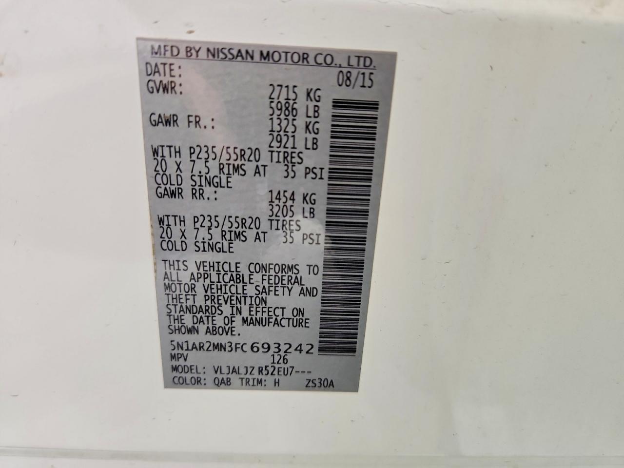 2015 Nissan Pathfinder S White vin: 5N1AR2MN3FC693242