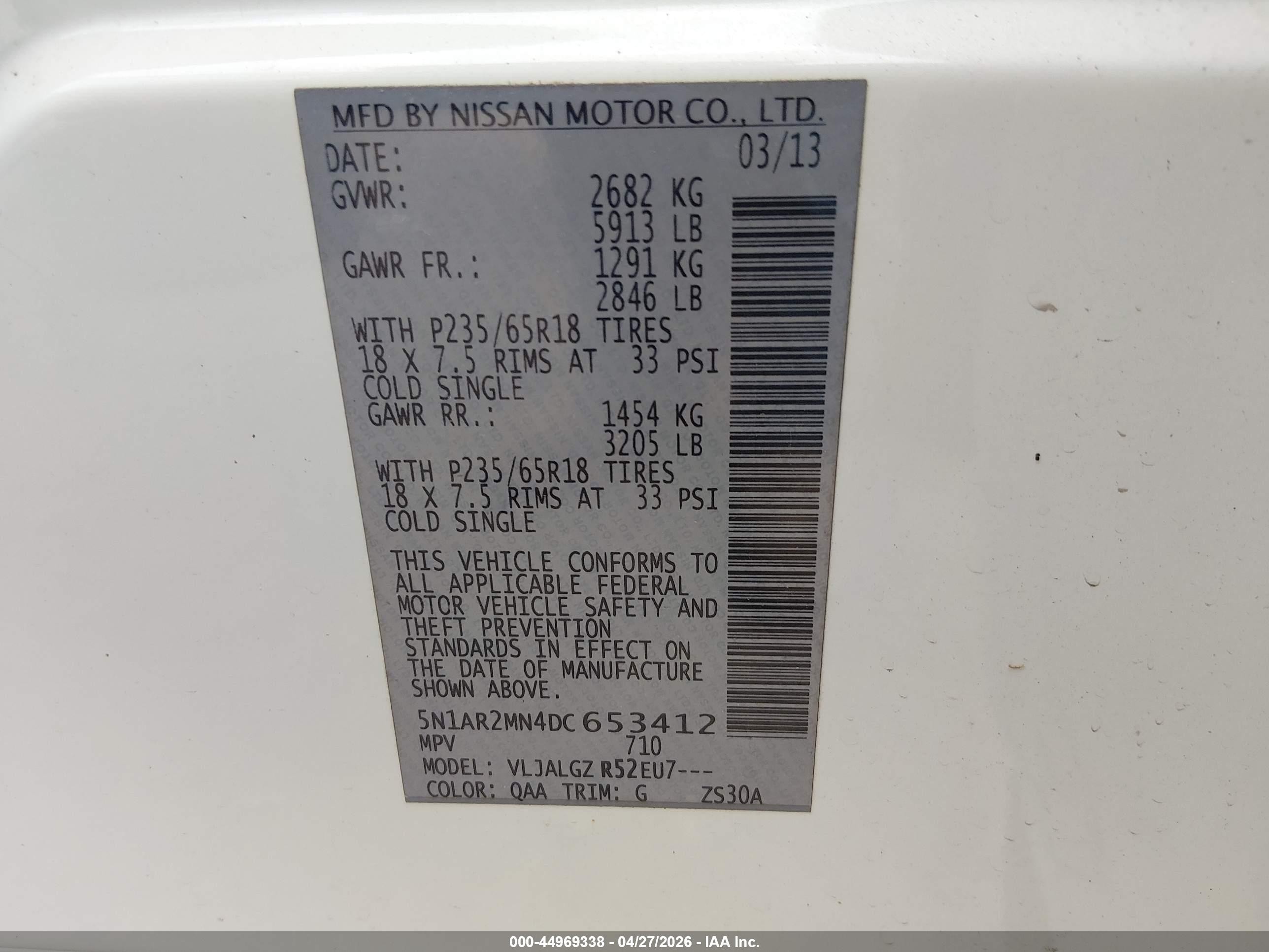 2013 Nissan Pathfinder Sl White vin: 5N1AR2MN4DC653412