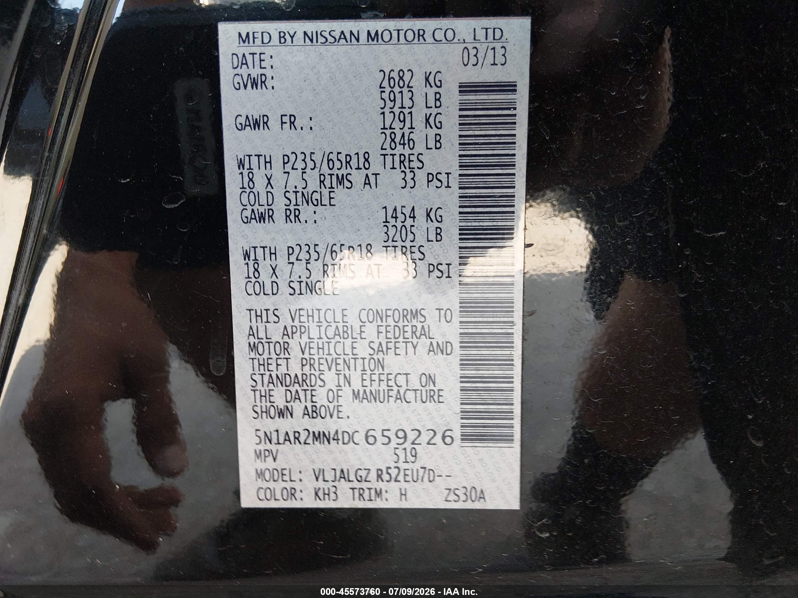 2013 Nissan Pathfinder Sl Black vin: 5N1AR2MN4DC659226