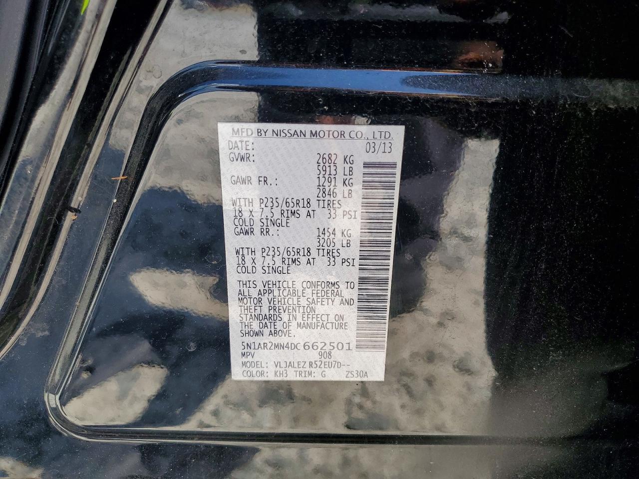 2013 Nissan Pathfinder S Black vin: 5N1AR2MN4DC662501