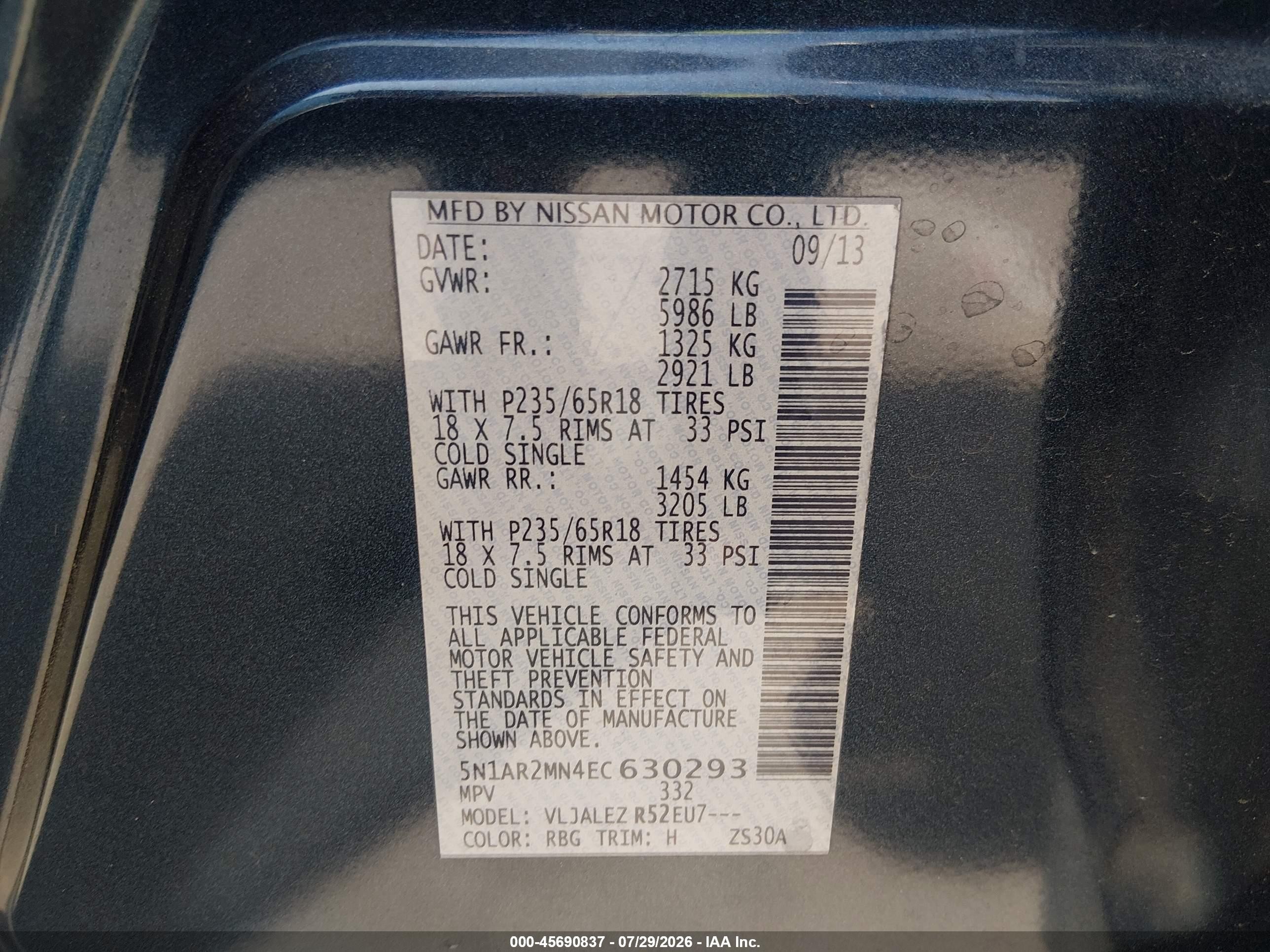 2014 Nissan Pathfinder Sv Dark Blue vin: 5N1AR2MN4EC630293