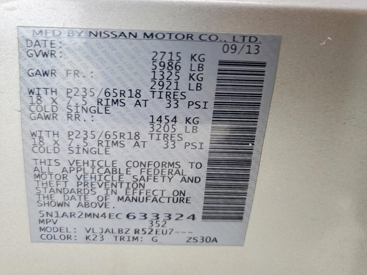 2014 Nissan Pathfinder S Silver vin: 5N1AR2MN4EC633324