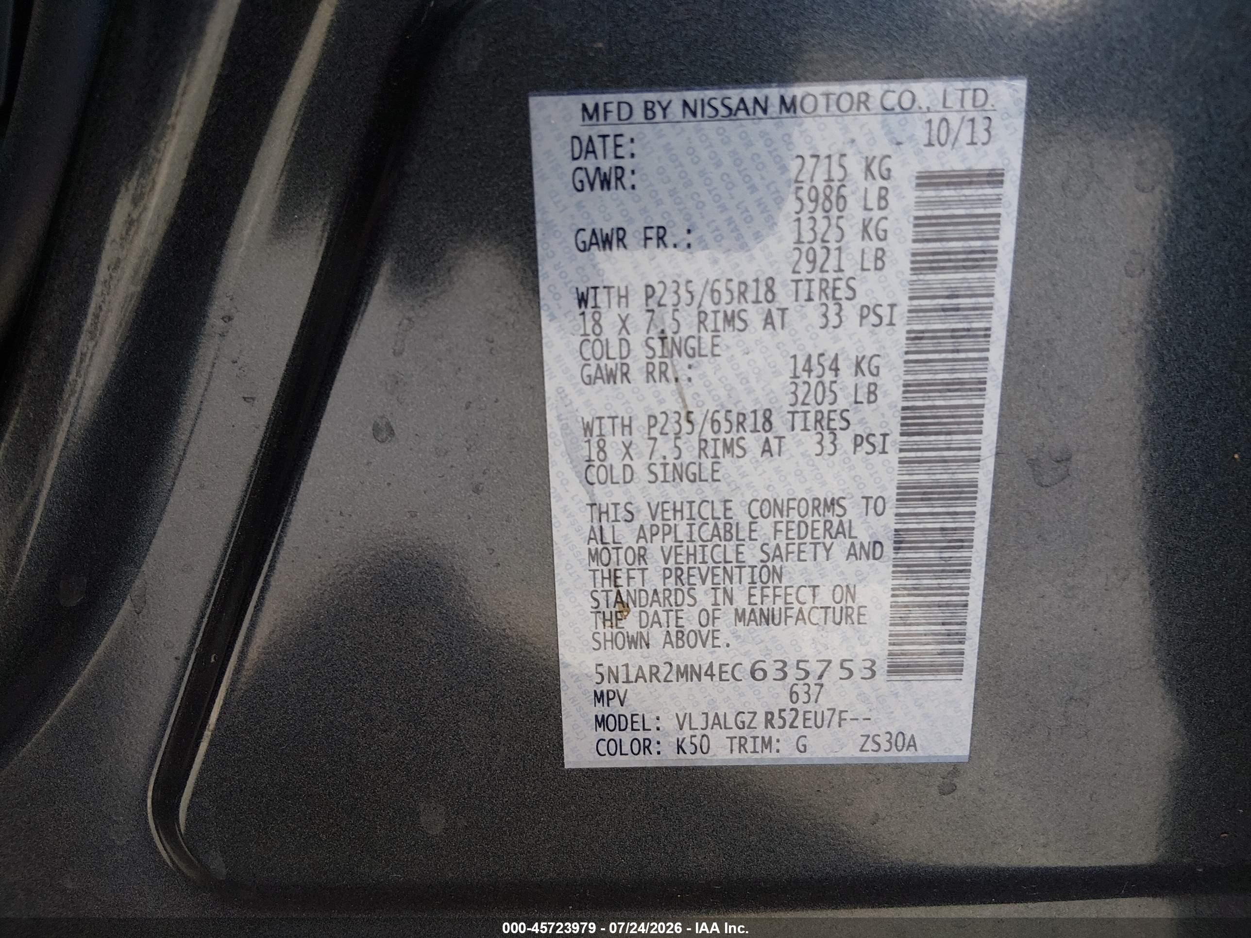 2014 Nissan Pathfinder Sl Gray vin: 5N1AR2MN4EC635753