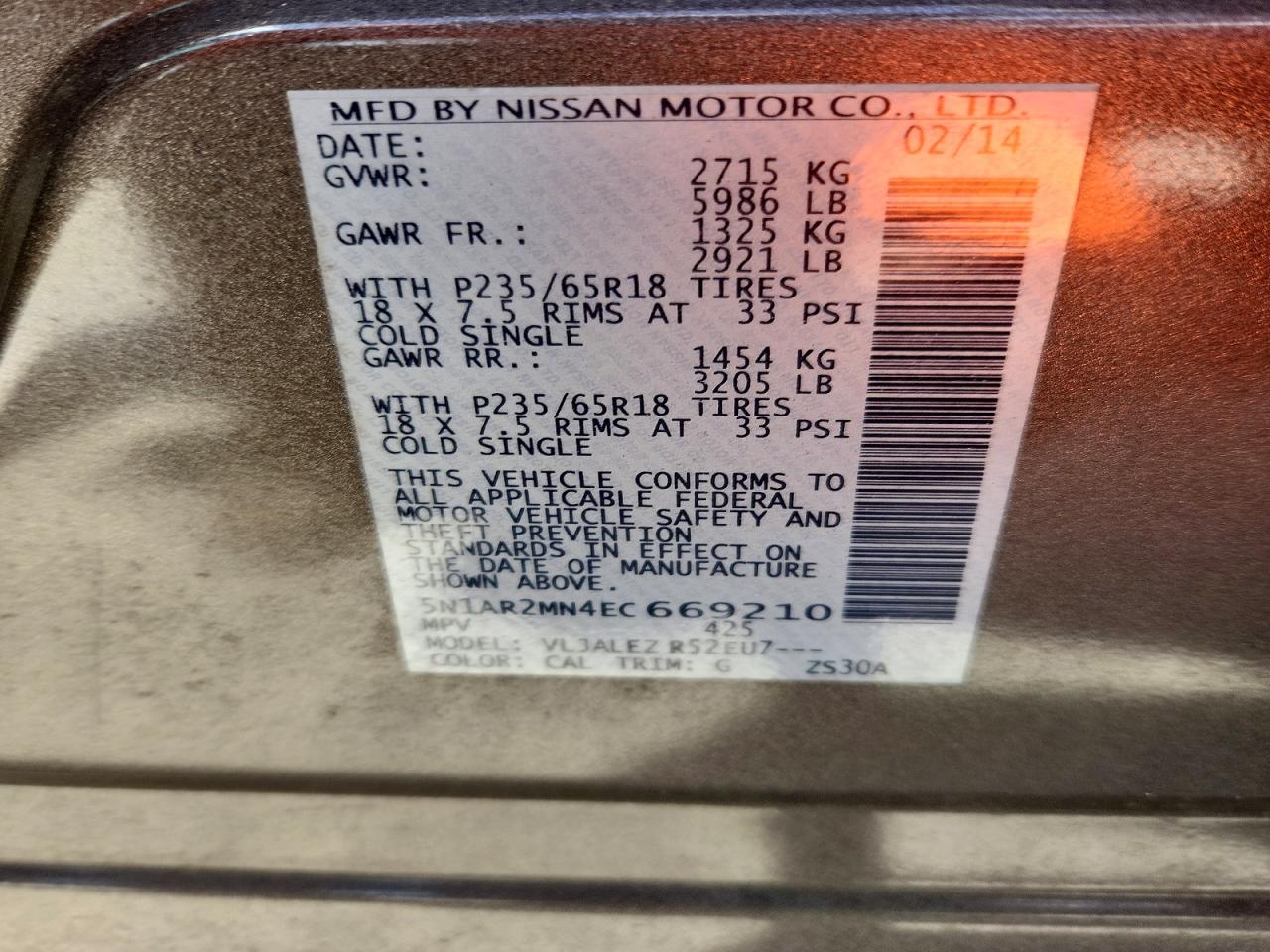 2014 Nissan Pathfinder Sv Gray vin: 5N1AR2MN4EC669210