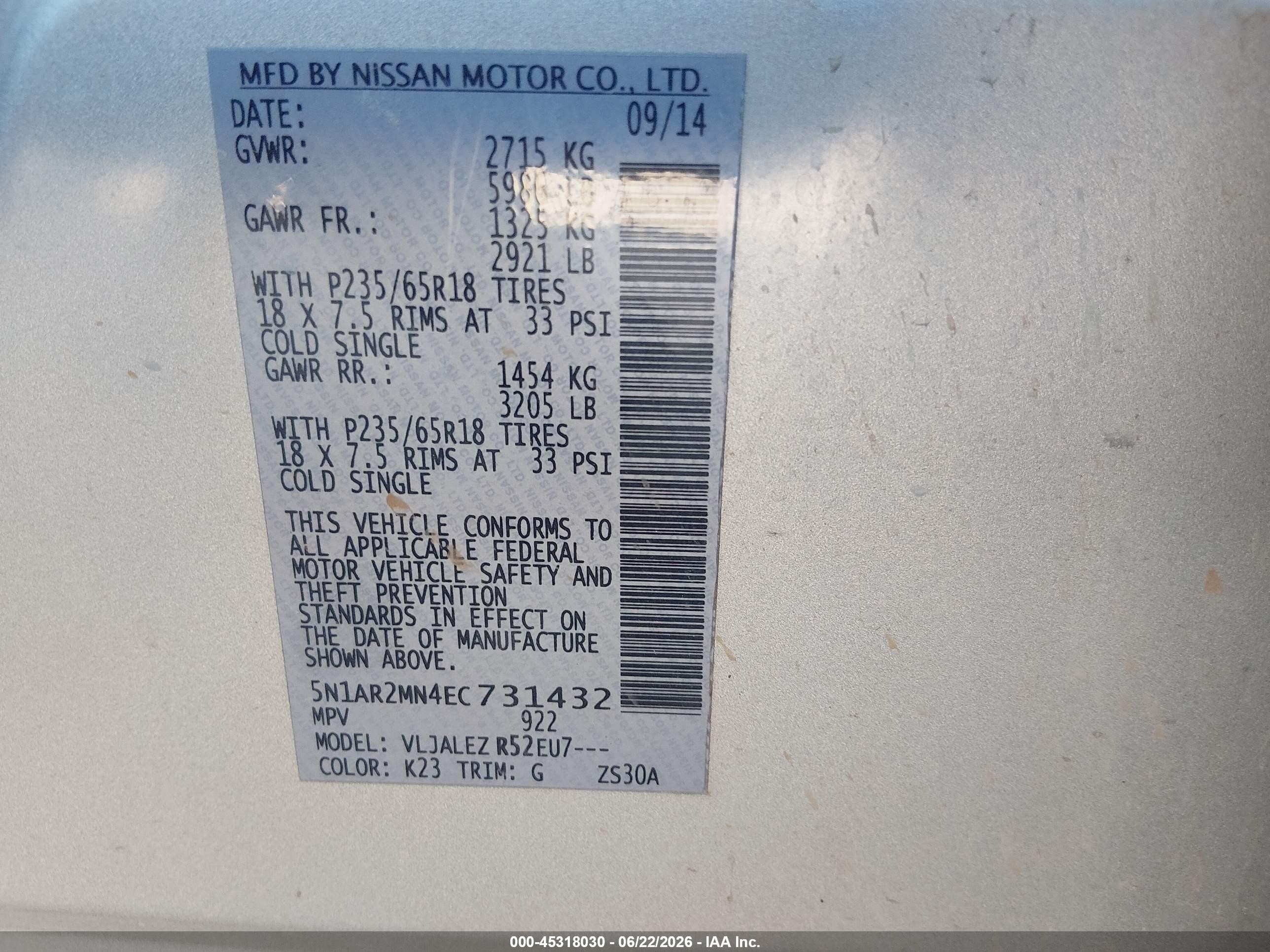 2014 Nissan Pathfinder Sv Silver vin: 5N1AR2MN4EC731432