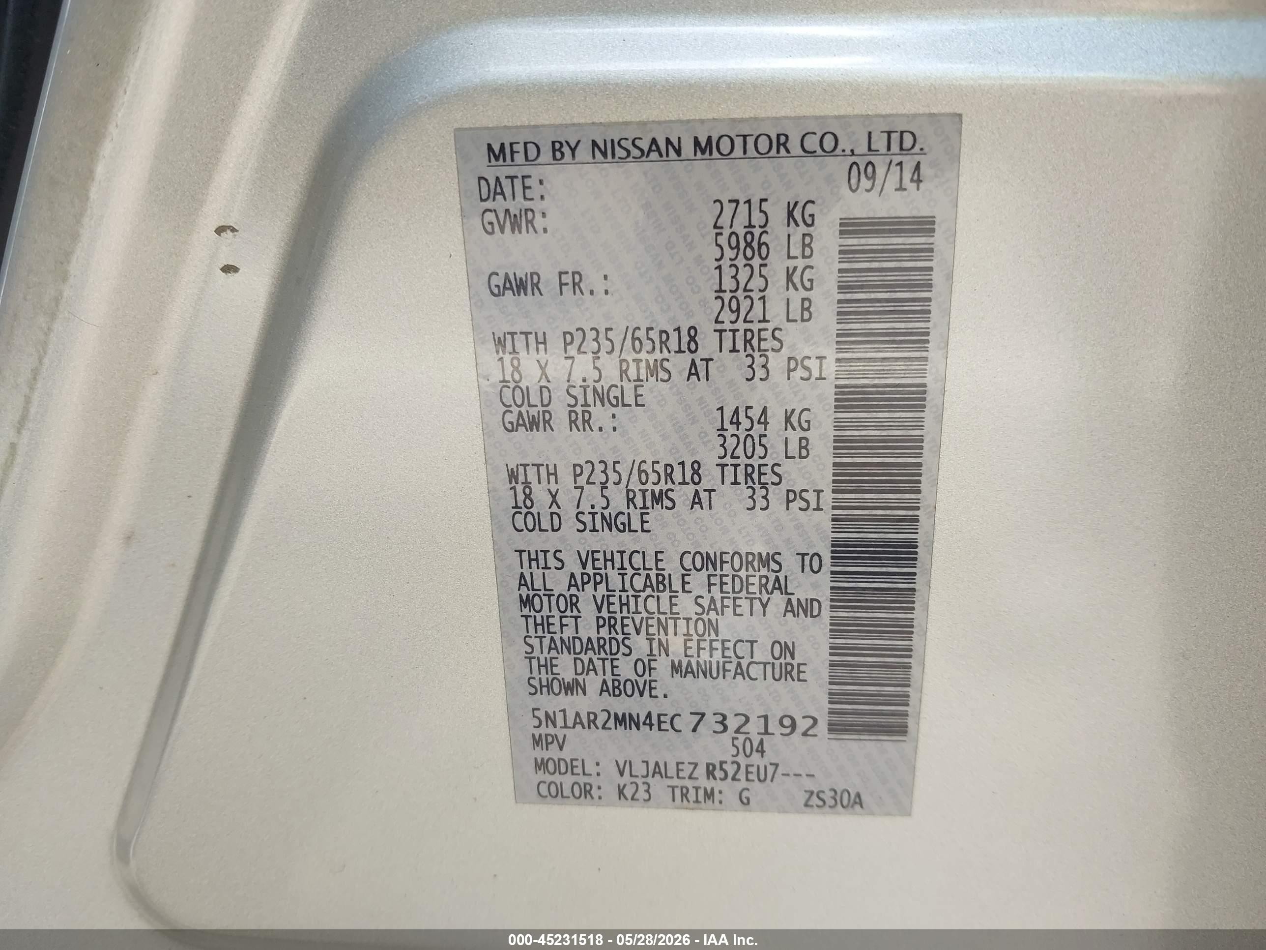 2014 Nissan Pathfinder Sv Silver vin: 5N1AR2MN4EC732192