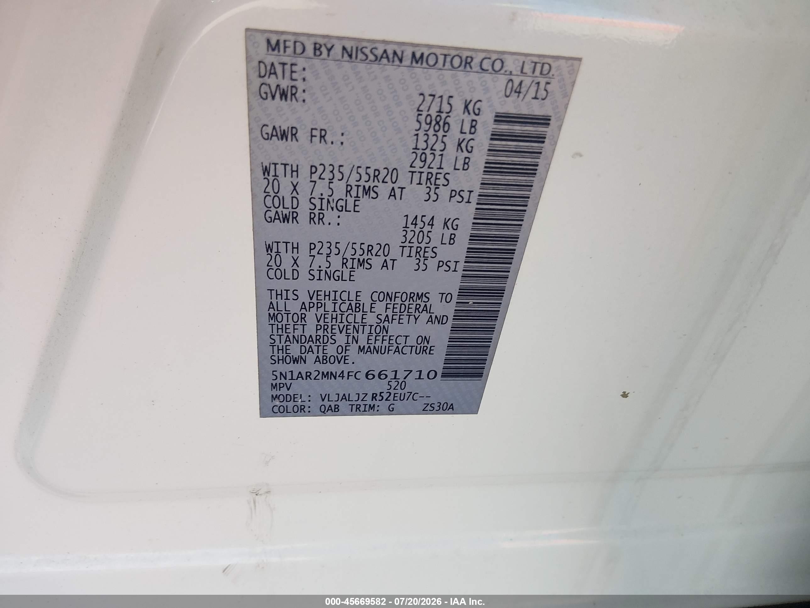 2015 Nissan Pathfinder Platinum White vin: 5N1AR2MN4FC661710