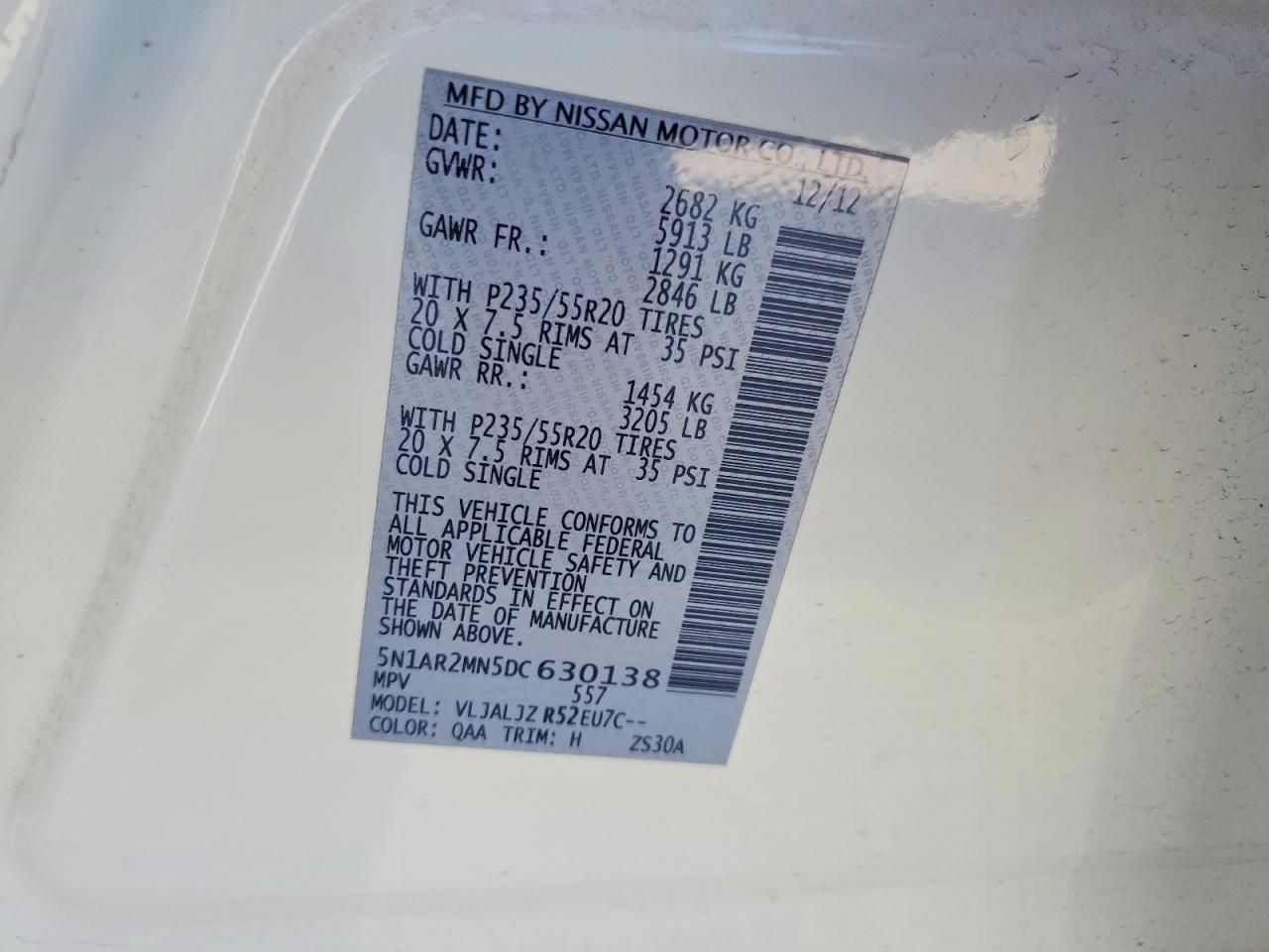 2013 Nissan Pathfinder S White vin: 5N1AR2MN5DC630138