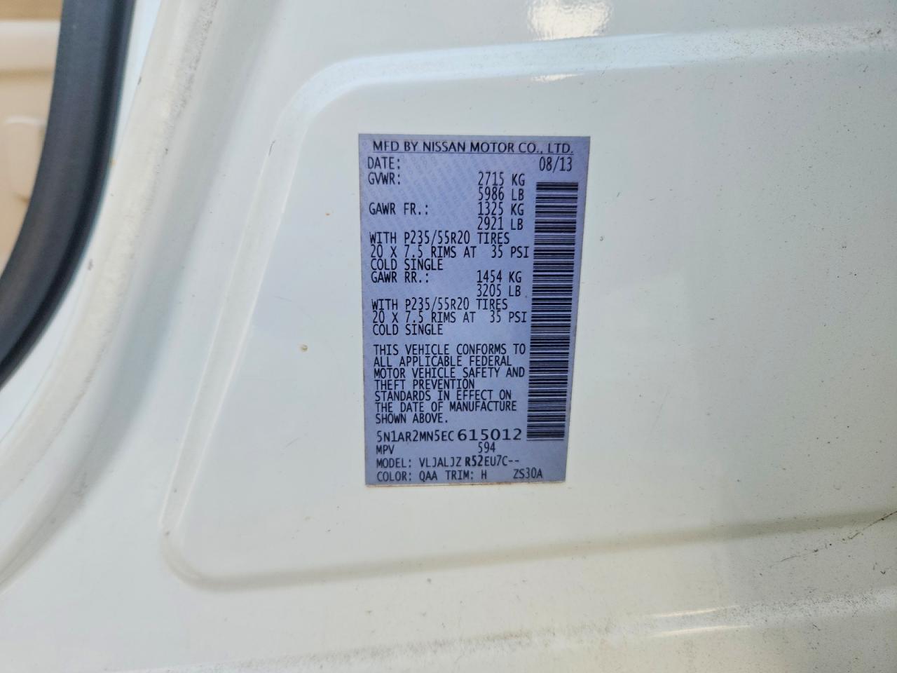 2014 Nissan Pathfinder S White vin: 5N1AR2MN5EC615012