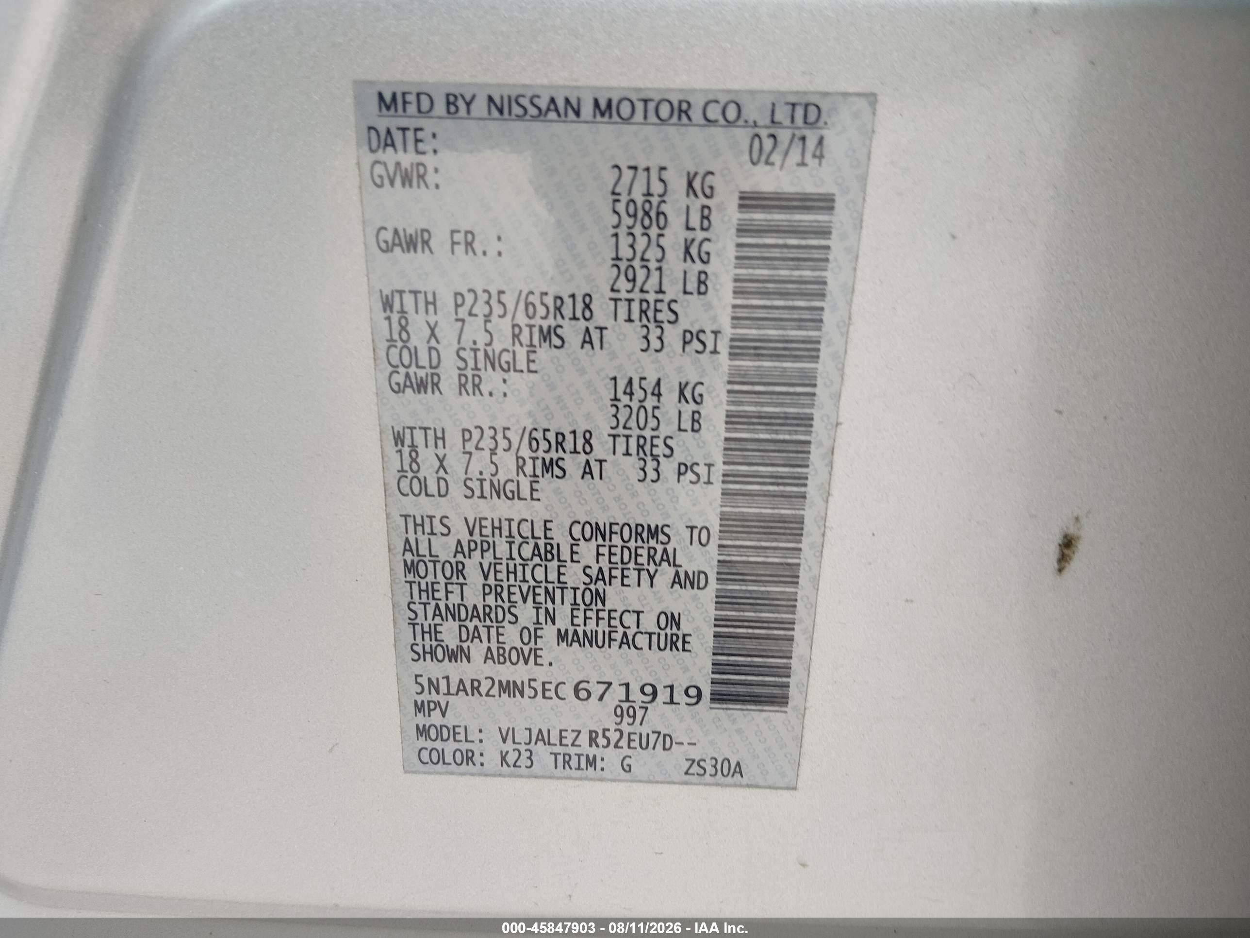 2014 Nissan Pathfinder Sv Silver vin: 5N1AR2MN5EC671919