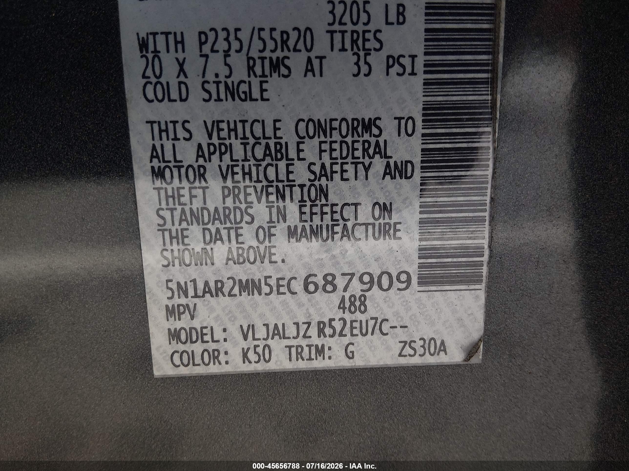 2014 Nissan Pathfinder Platinum Серый vin: 5N1AR2MN5EC687909